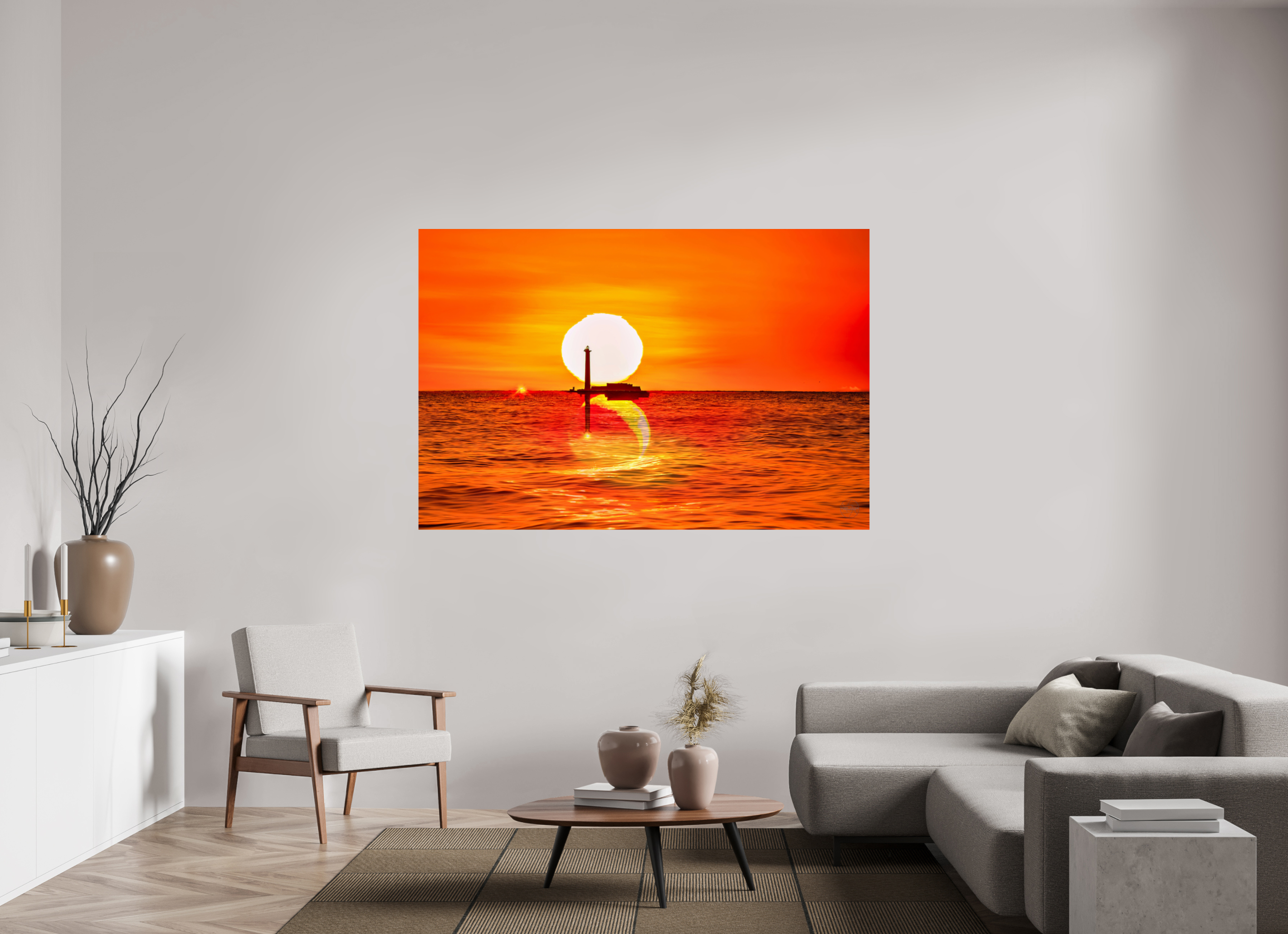 180 x 120 cm, Tirage couleur brillant seul Poster artistique – Quand le Soleil se couche avec la Lune