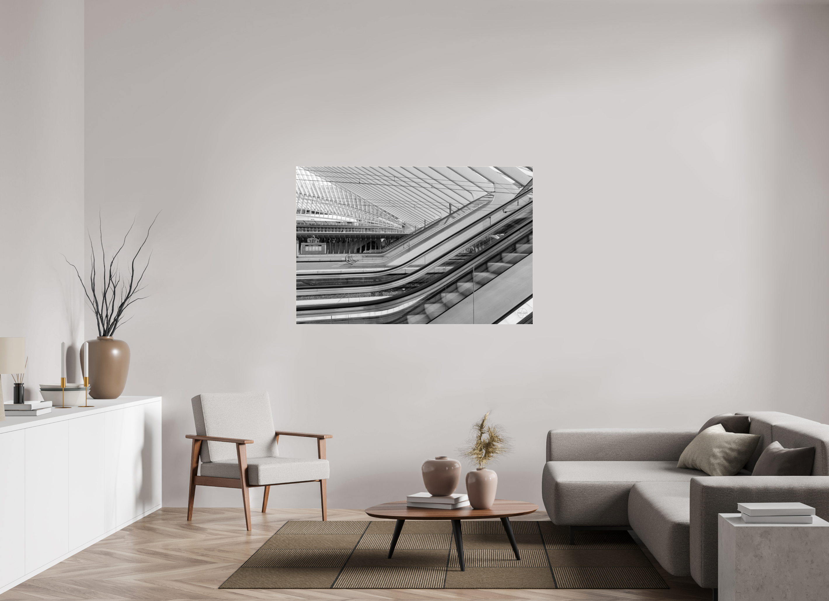 150 x 100 cm, Tirage N&B sous Plexi Photo architecture – Lignes en mouvement