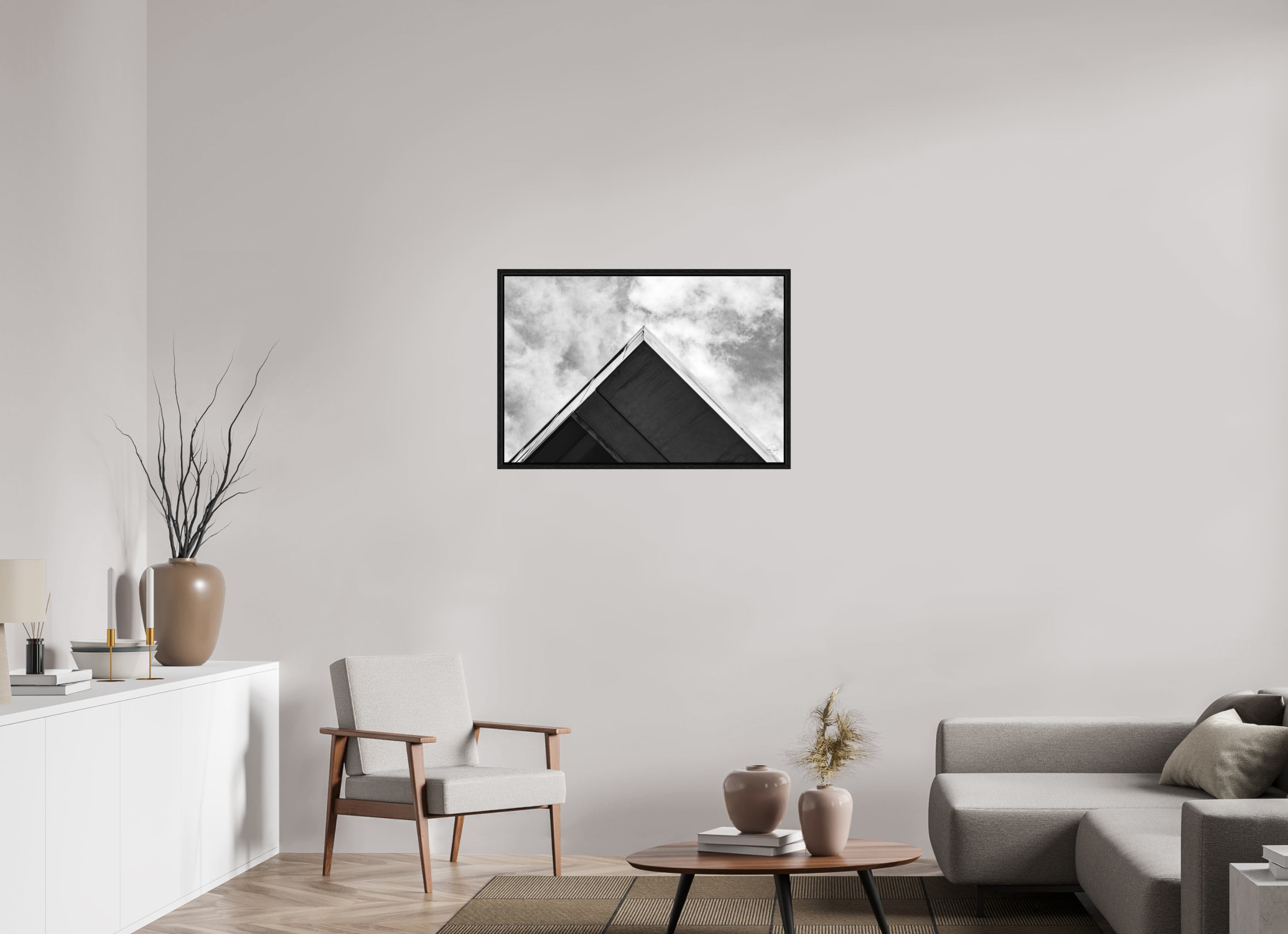 90 x 60 cm, Tirage N&B dans Caisse américaine noire Pyramide - Décoration murale contemporaine