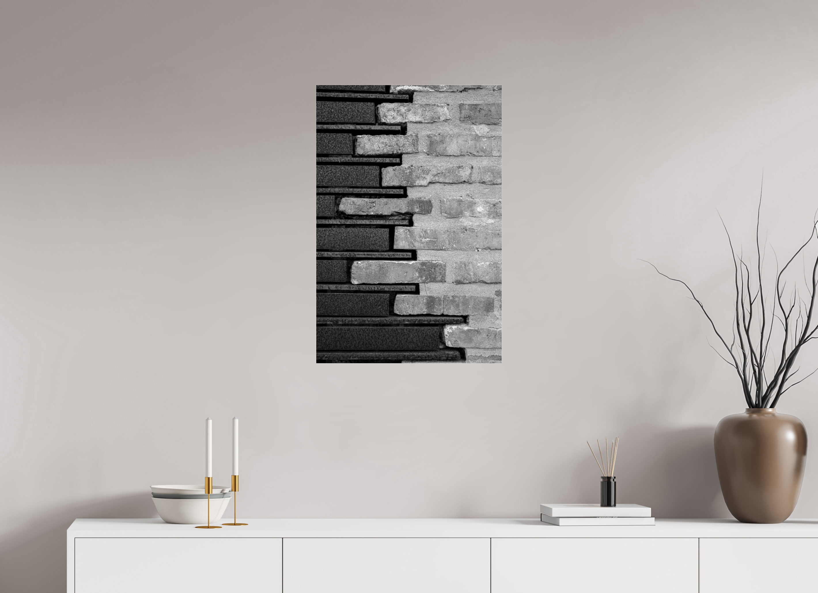 50 x 75 cm, Tirage N&B brillant sous Plexi Le mariage de la pierre et de l’acier