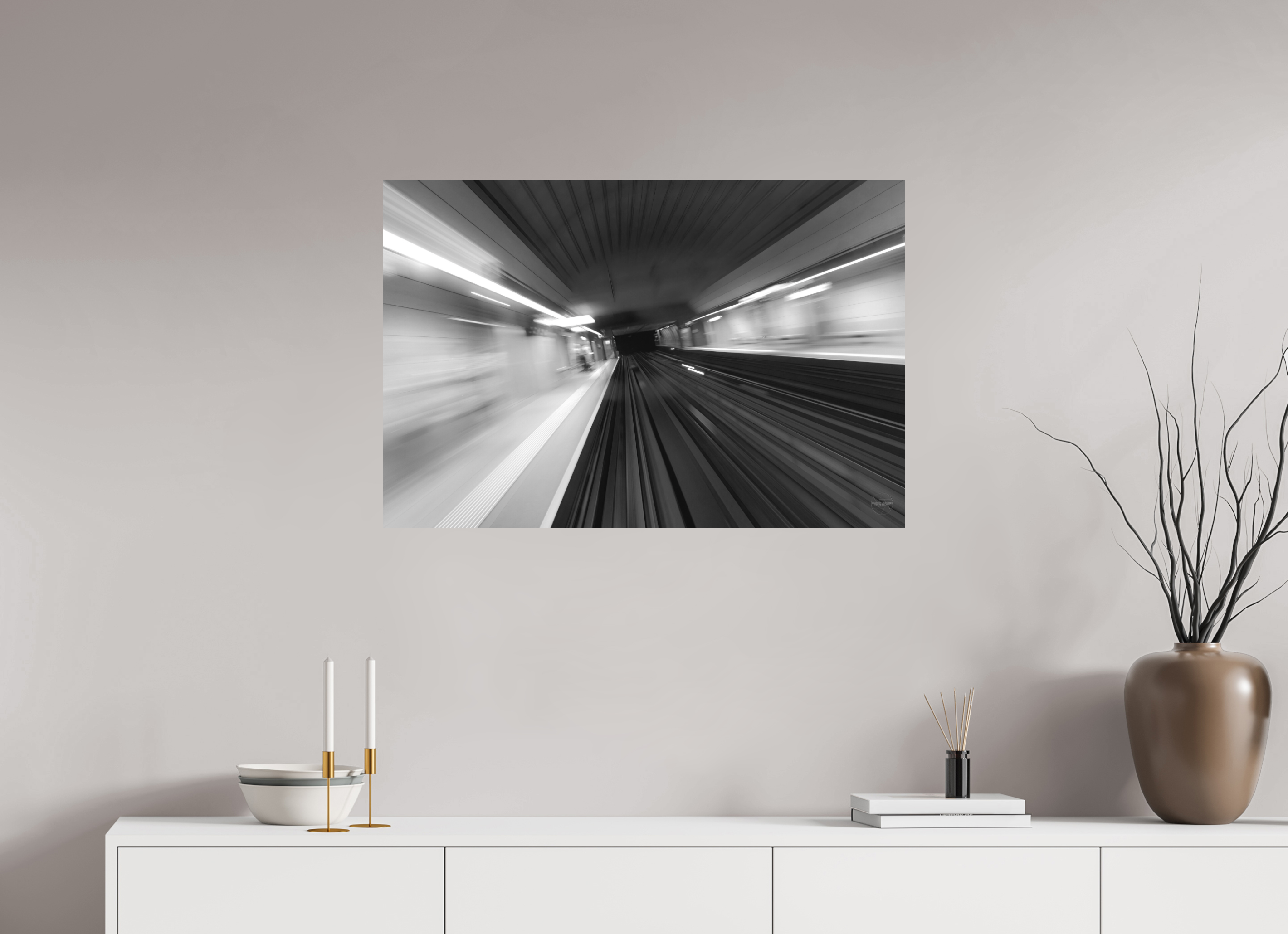 90 x 60 cm, Tirage N&B mat seul Vitesse Souterraine Poster Urbain Abstrait