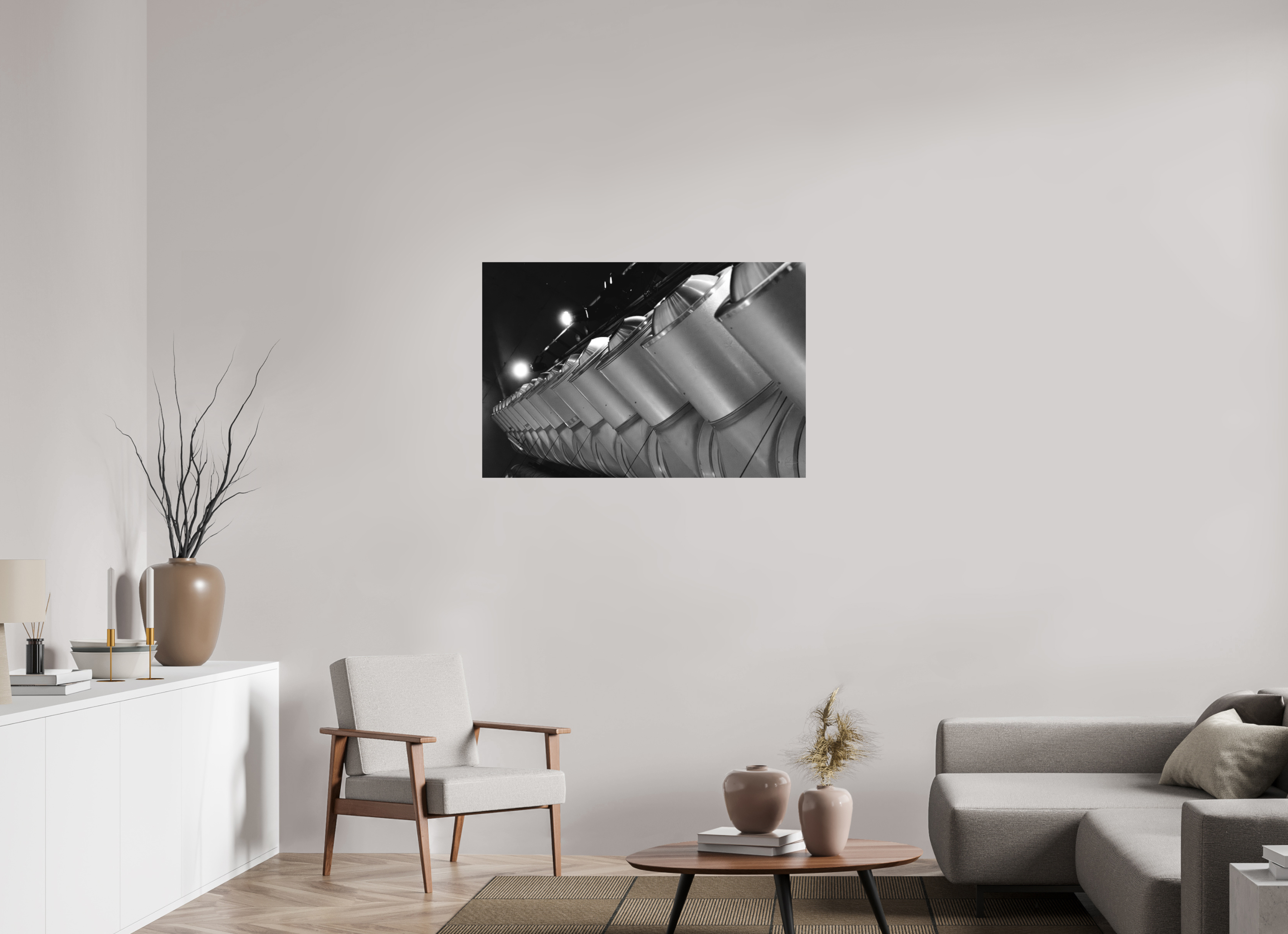 105 x 70 cm, Tirage N&B mat seul Perspective Métallique