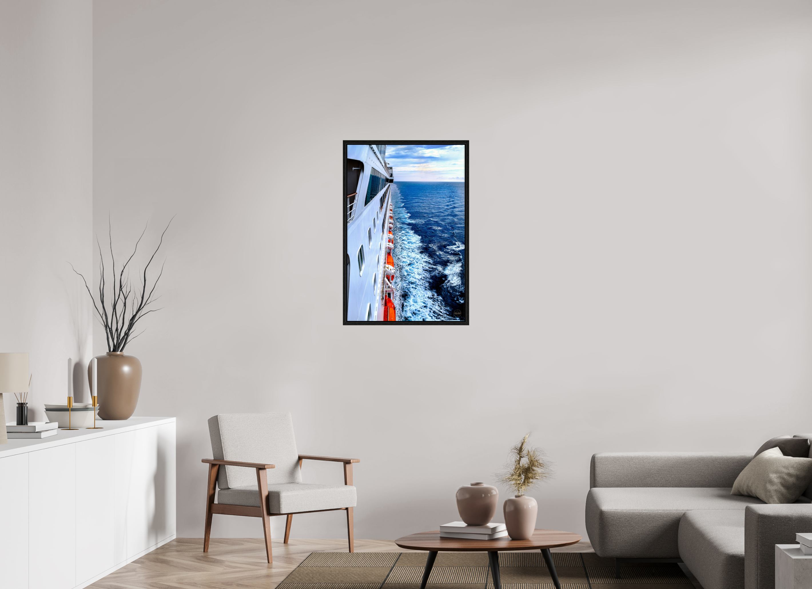 60 x 90 cm, Tirage couleur dans Caisse américaine noire Sillage Infini | Poster Océan & Voyage Contemporain