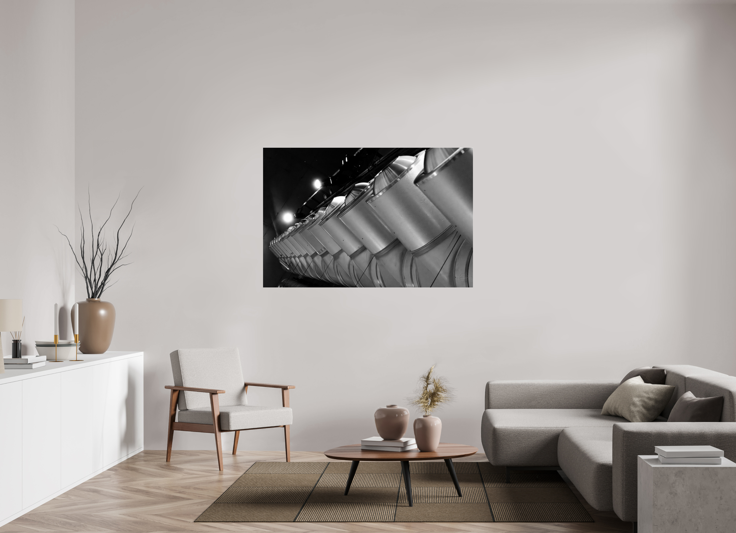 150 x 100 cm, Tirage N&B sous Plexi Perspective Métallique