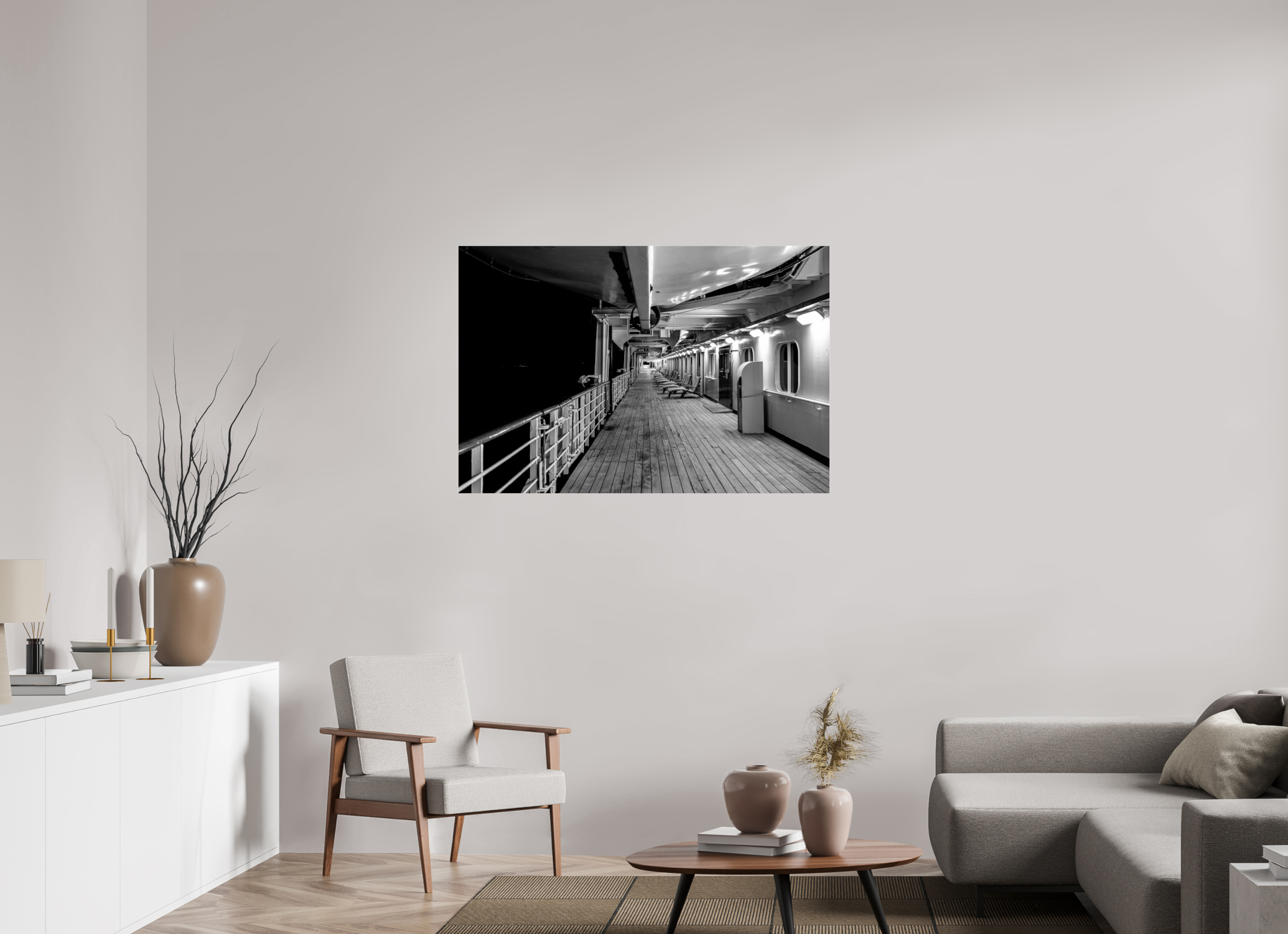 120 x 80 cm, Tirage N&B sous Plexi Pont 6 | Poster Noir et Blanc Voyage & Architecture Maritime