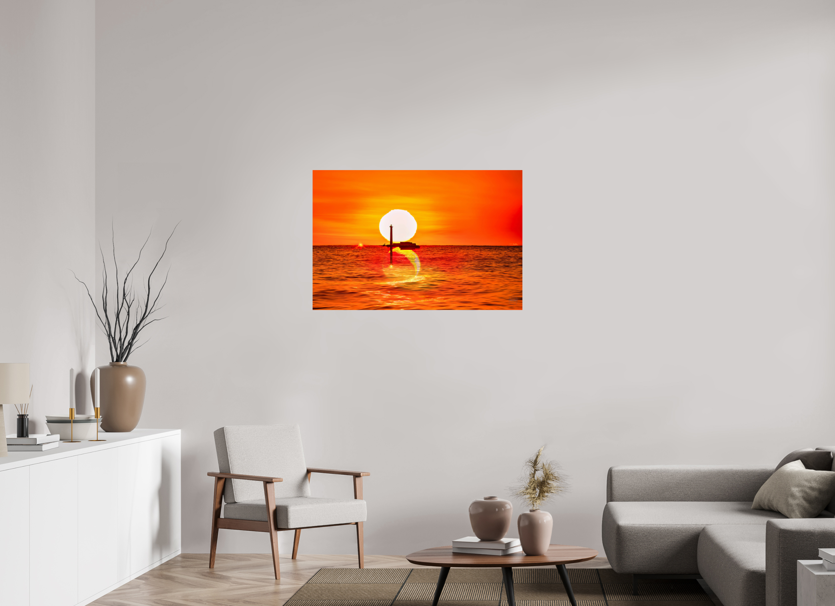 105 x 70 cm, Tirage couleur brillant seul Poster artistique – Quand le Soleil se couche avec la Lune