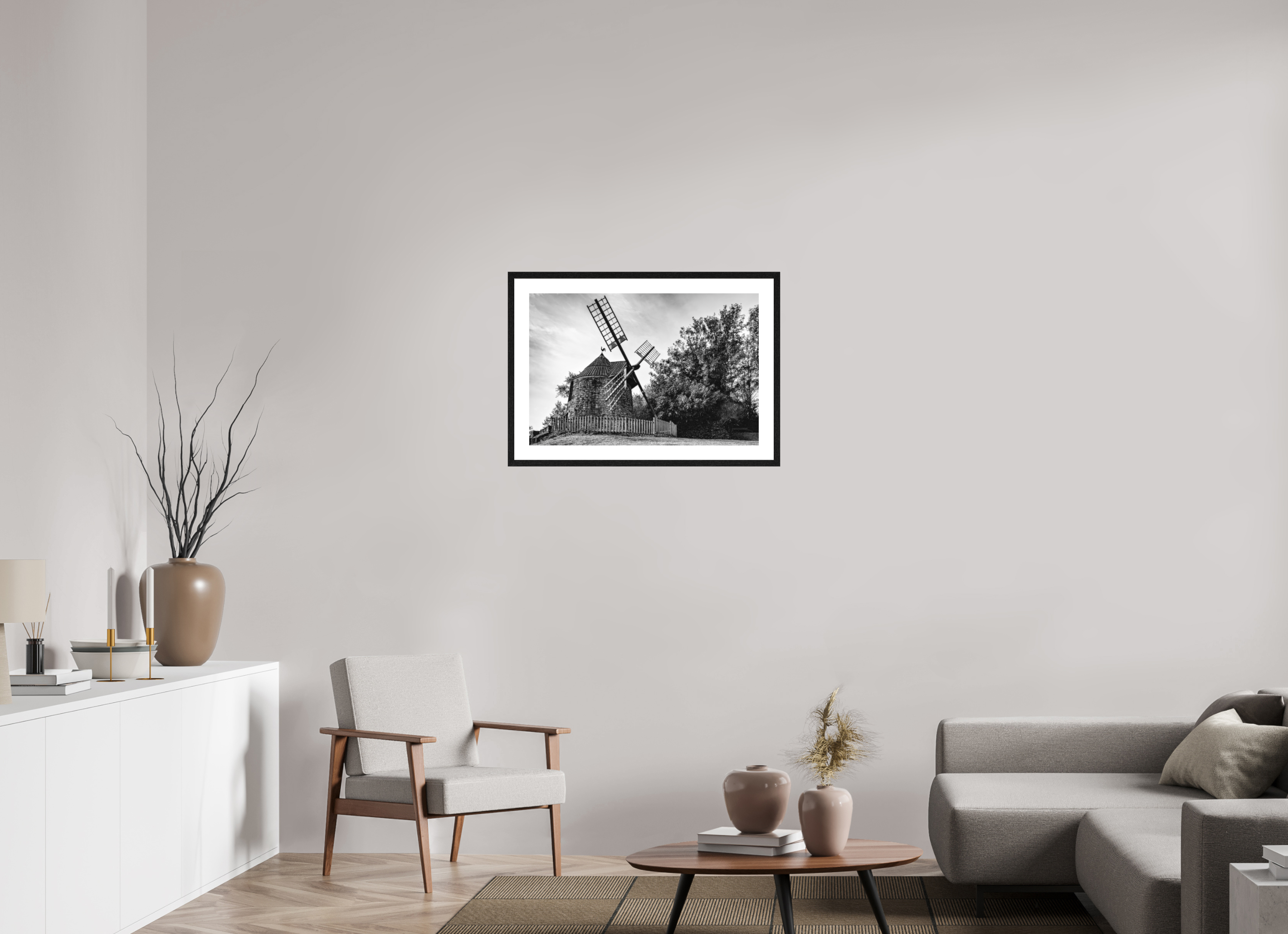 75 x 50 cm, Tirage N&B mat + Cadre noir avec passe-partout Œuvre murale - Souffle du Temps