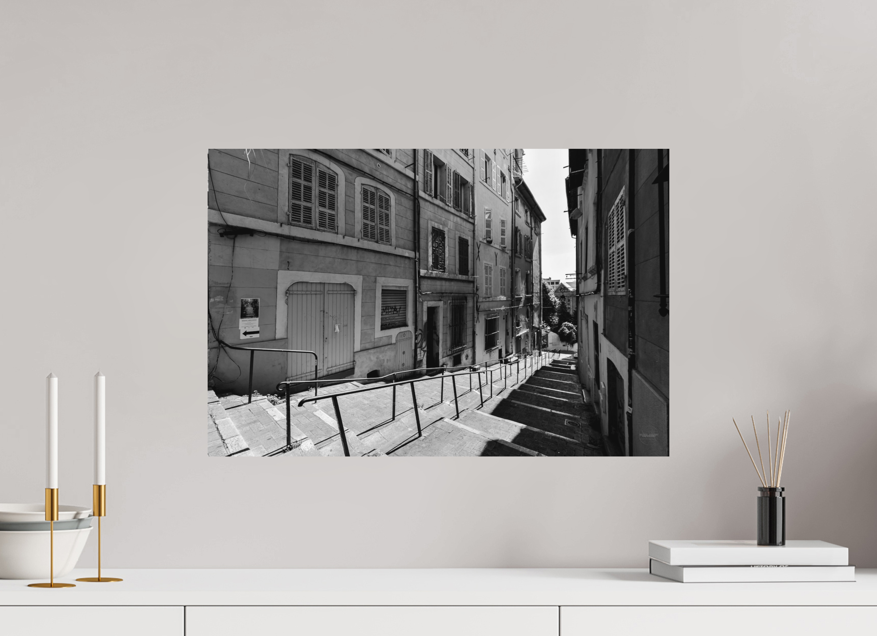 60 x 40 cm, Tirage N&B mat seul Poster urbain – Escaliers du silence