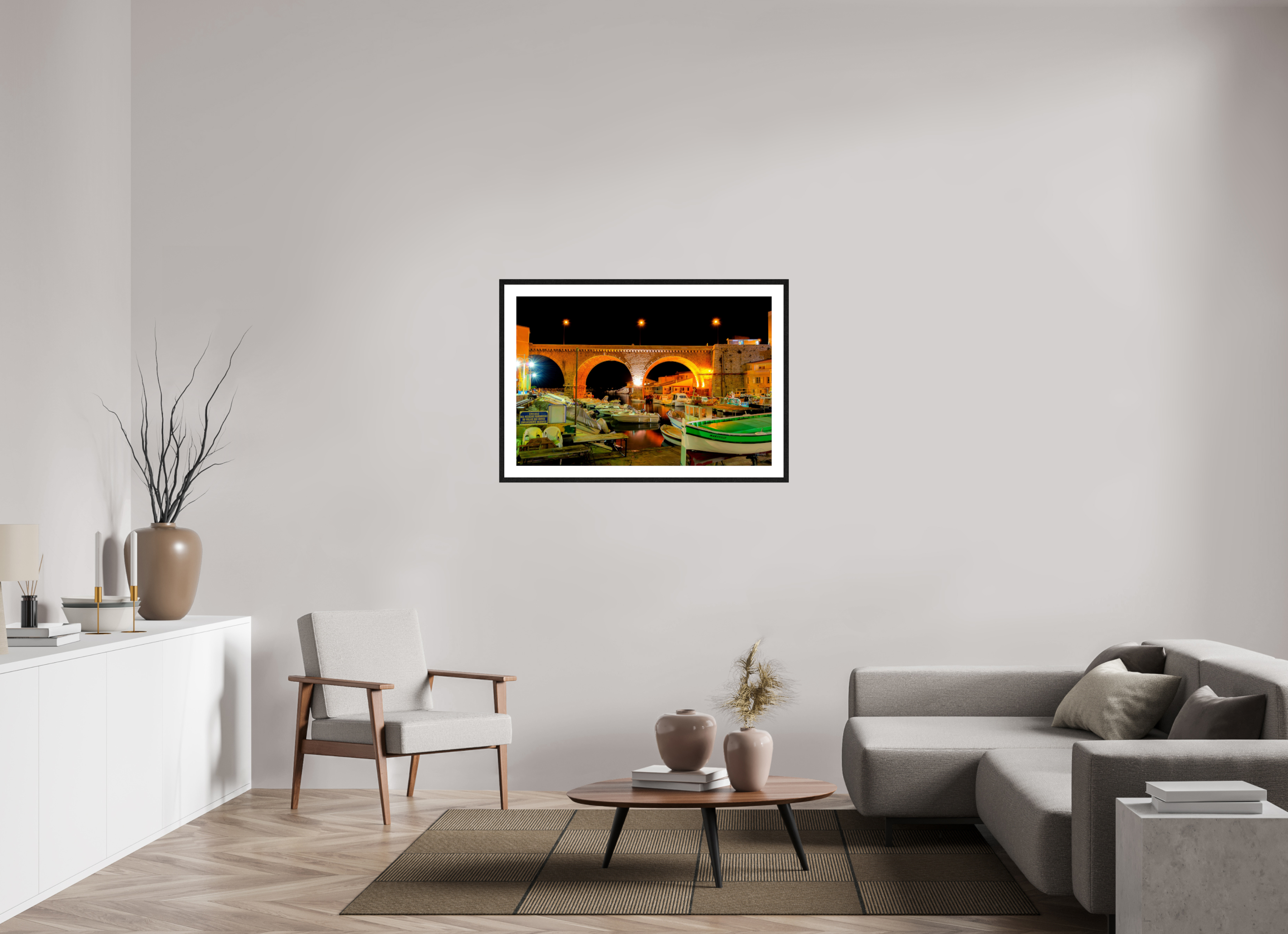 105 x 70 cm, Tirage couleur brillant + Cadre noir avec passe-partout Sous les Arches du Vallon