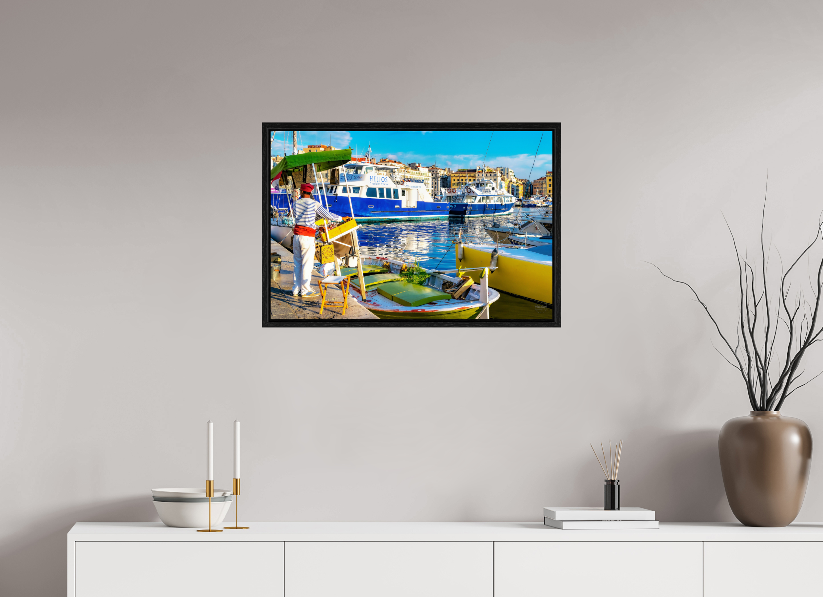 75 x 50 cm, Tirage couleur dans Caisse américaine noire Le Marchand du Vieux-Port