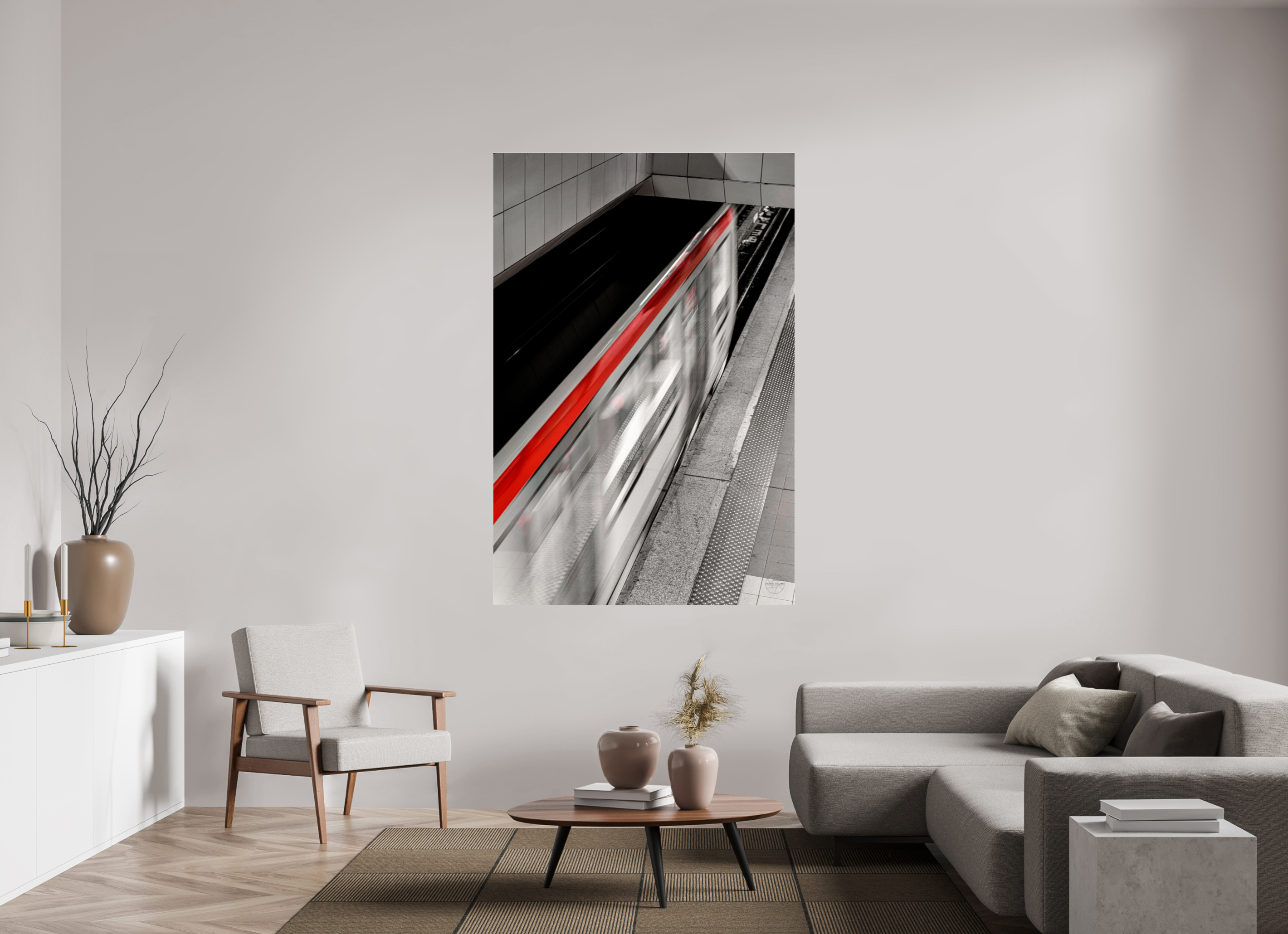 120 x 180 cm, Tirage couleur sous Plexi Ligne Rouge — Affiche Métro Contemporaine