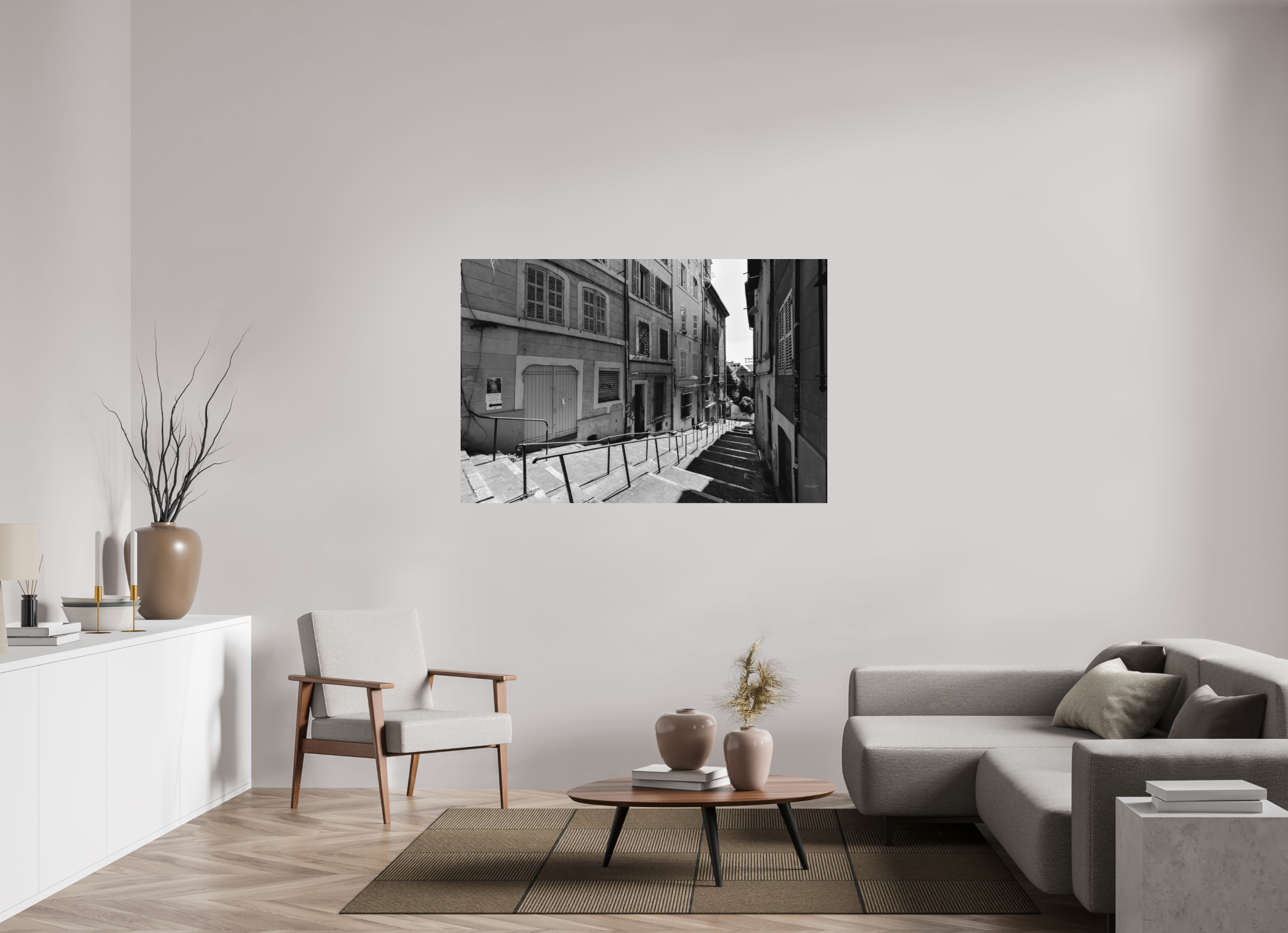 150 x 100 cm, Tirage N&B mat seul Poster urbain – Escaliers du silence