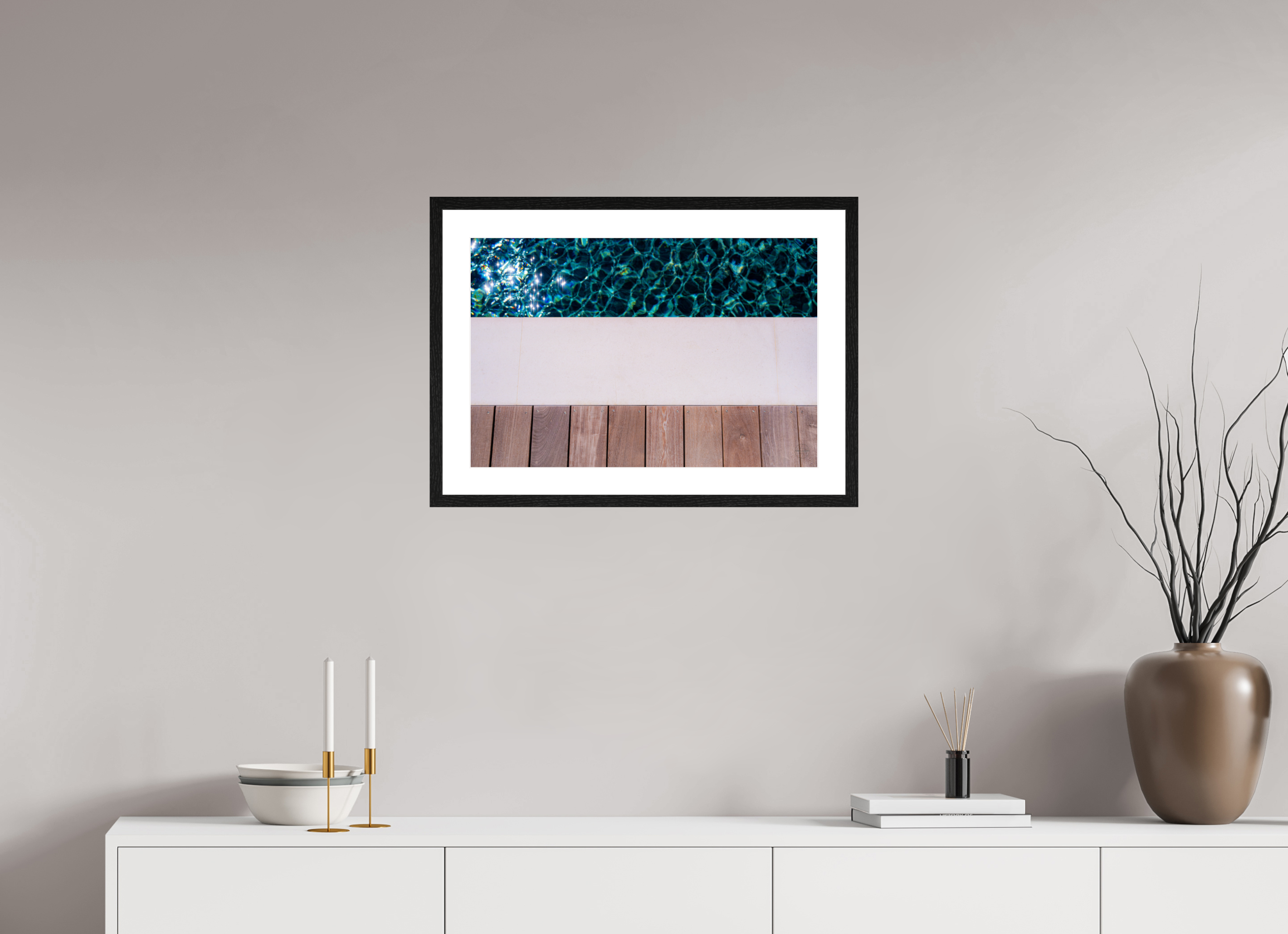 60 x 40 cm, Tirage couleur brillant + Cadre noir avec passe-partout Décoration murale – Ligne d’eau