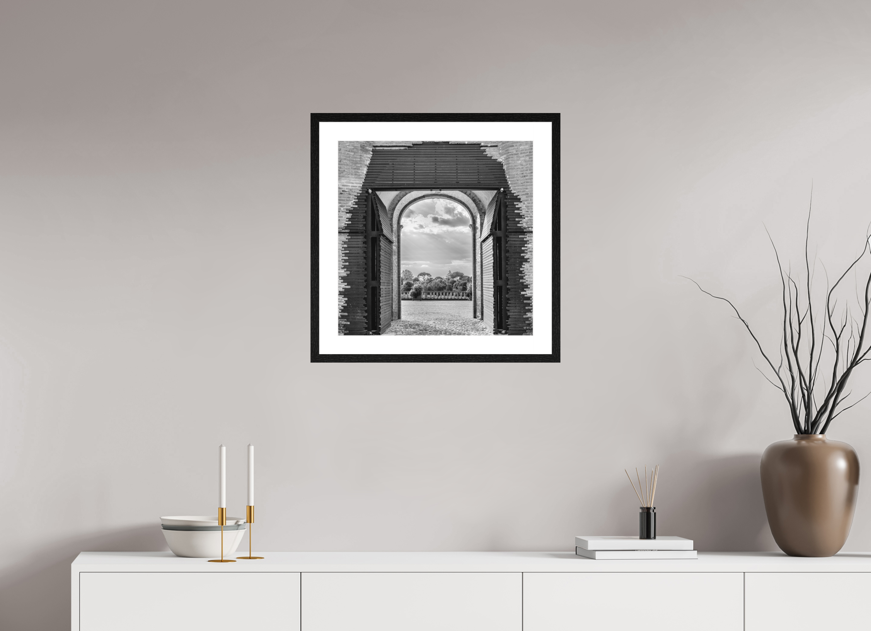50 x 50 cm, Tirage N&B mat + Cadre noir avec passe-partout Affiche artistique – La Montée des Canons