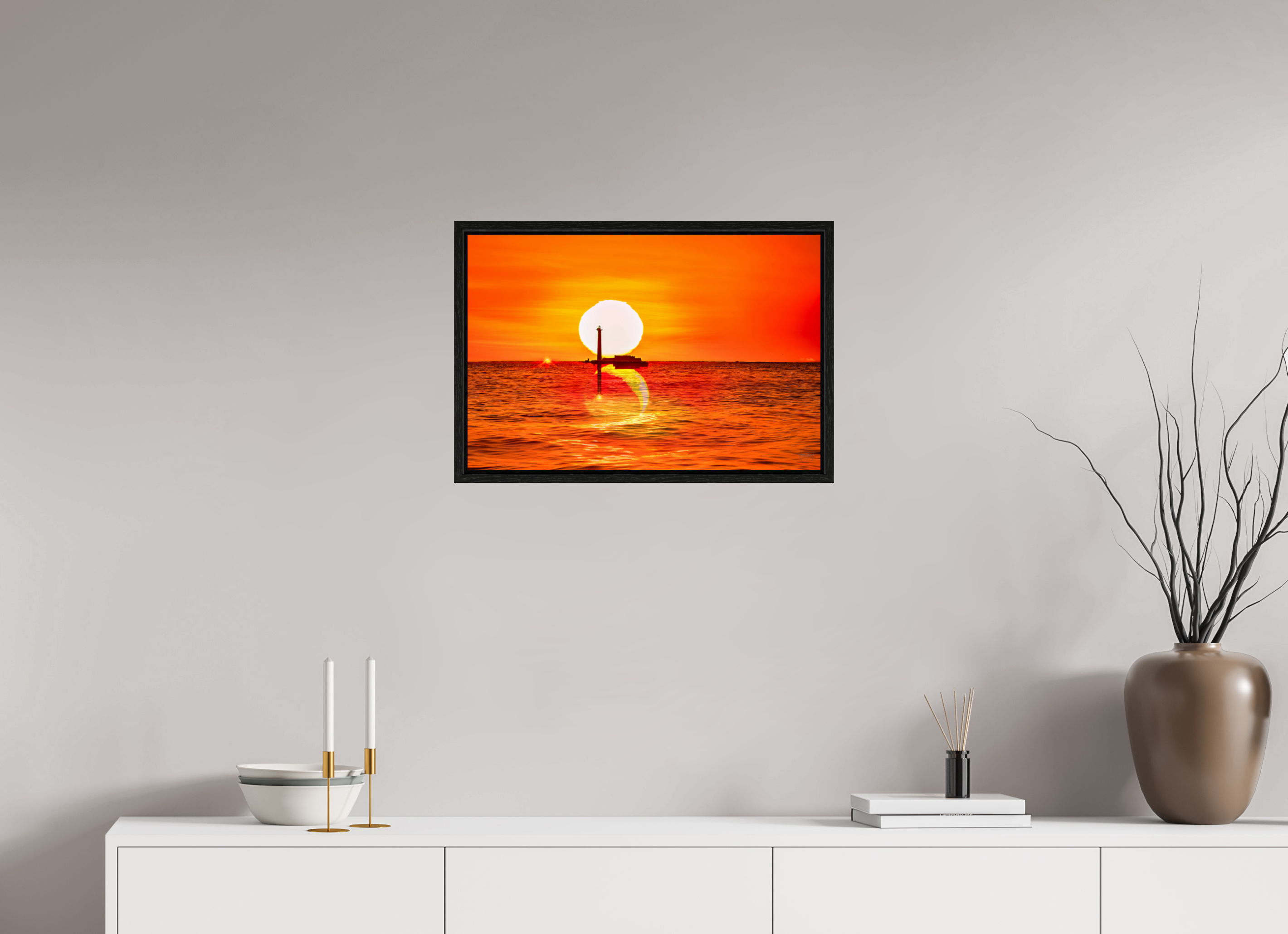 60 x 40 cm, Tirage couleur dans Caisse américaine noire Poster artistique – Quand le Soleil se couche avec la Lune