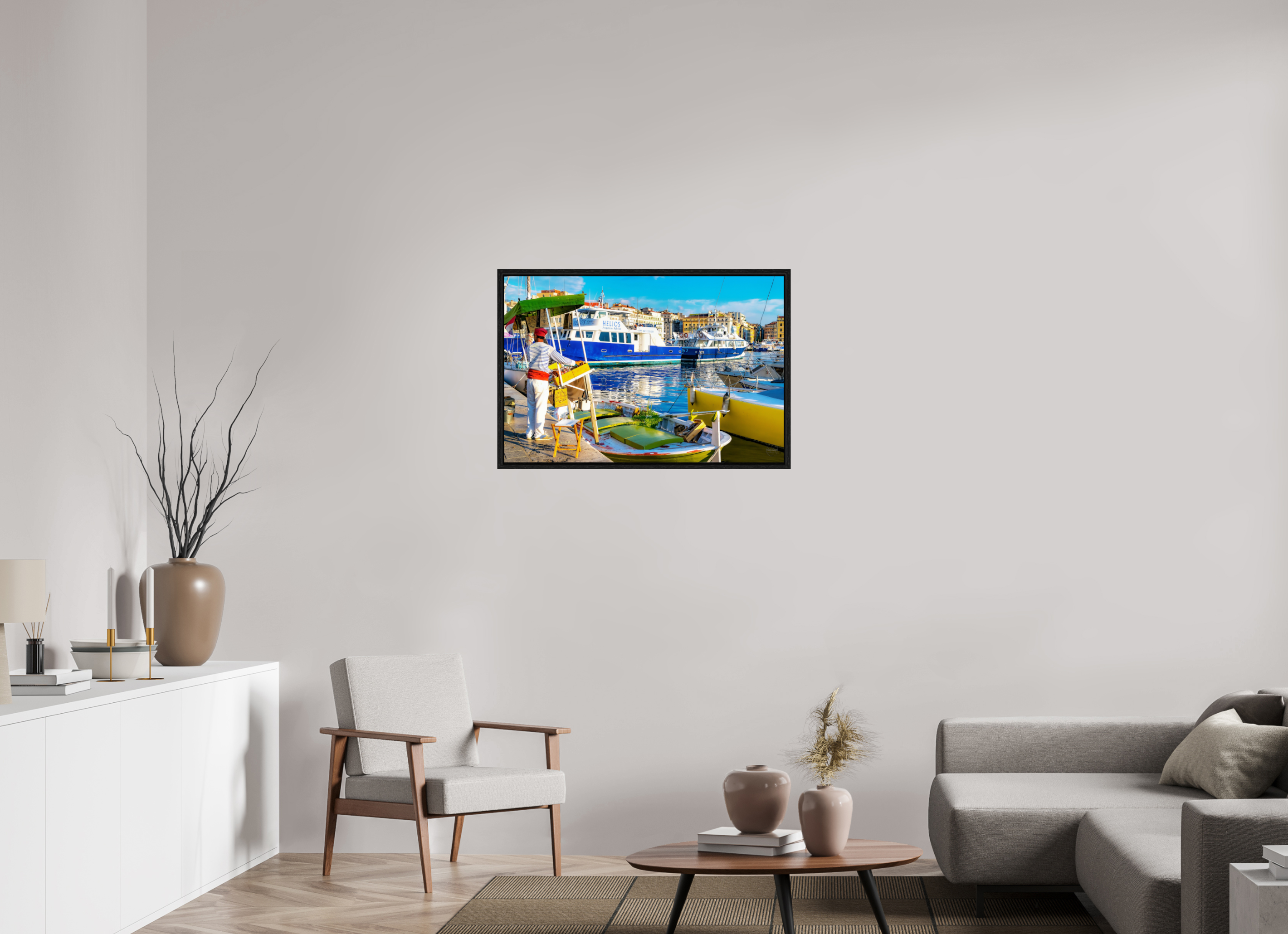 90 x 60 cm, Tirage couleur dans Caisse américaine noire Le Marchand du Vieux-Port
