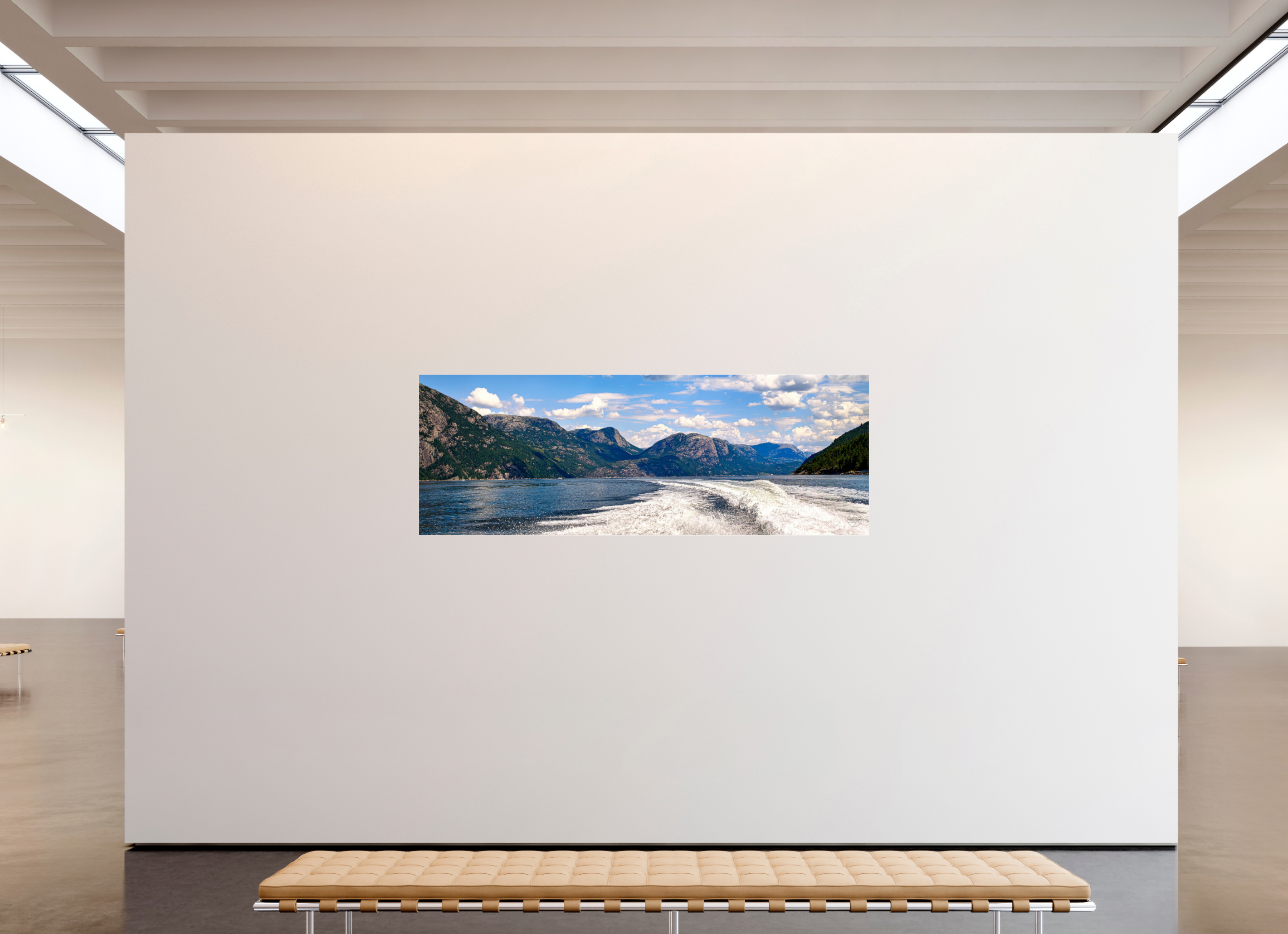 224 x 80 cm, Tirage couleur sous Plexi Sillage des Fjords | Poster Panoramique Nature & Voyage