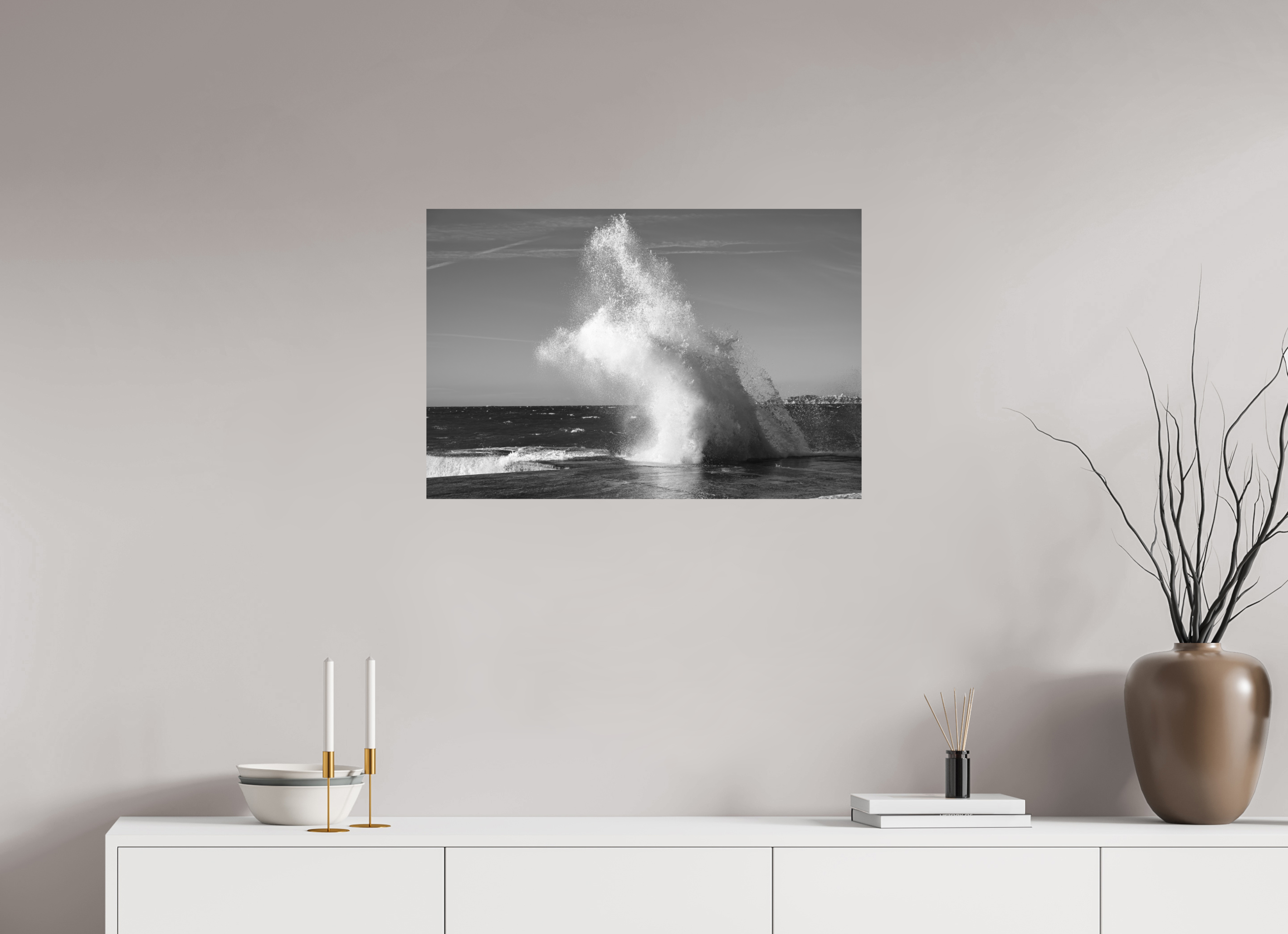 75 x 50 cm, Tirage N&B mat seul Poster noir et blanc – Éclat de vague