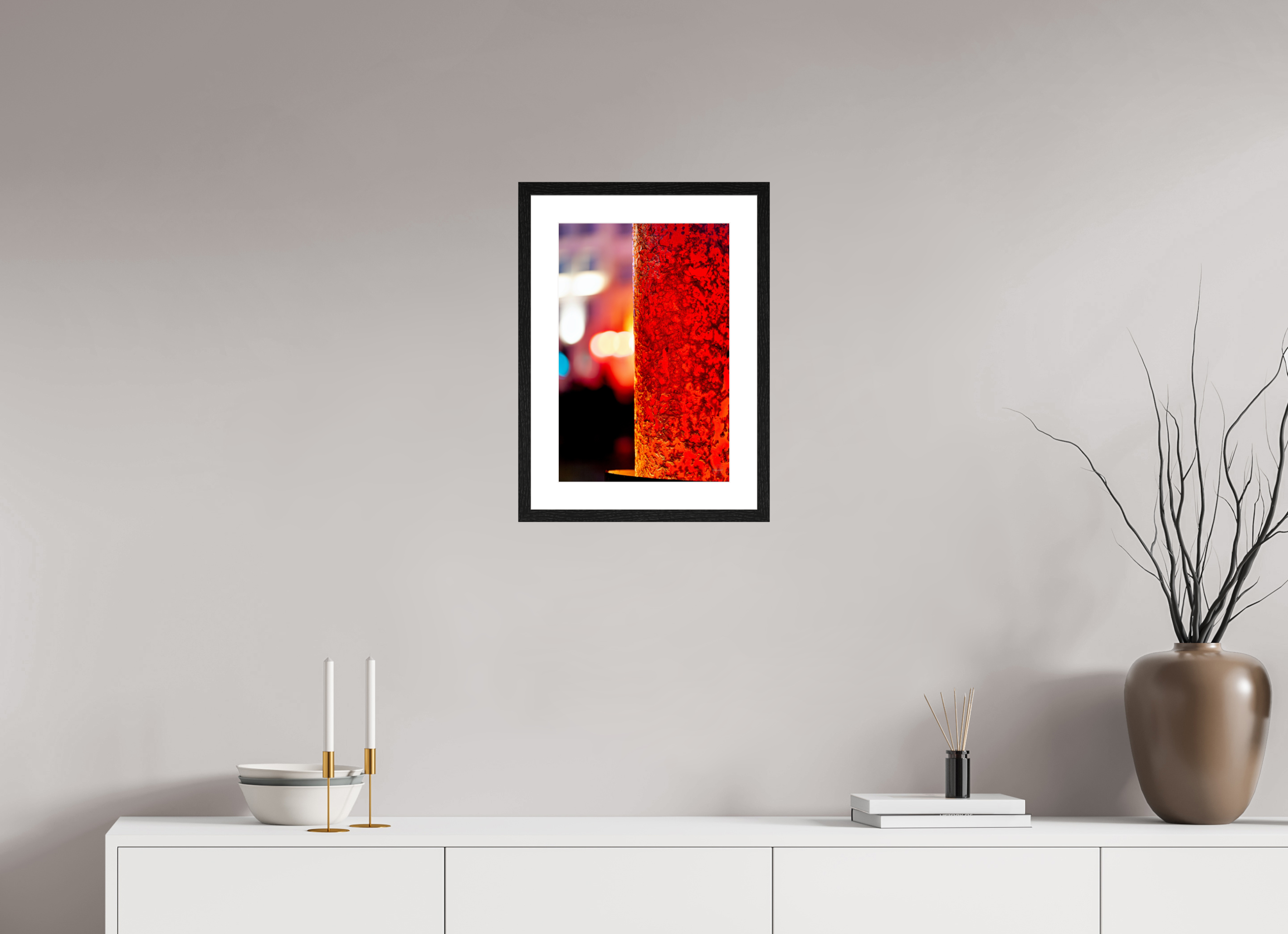 30 x 45 cm, Tirage couleur brillant + cadre noir avec passe-partout Photo décorative – Le fer et le feu
