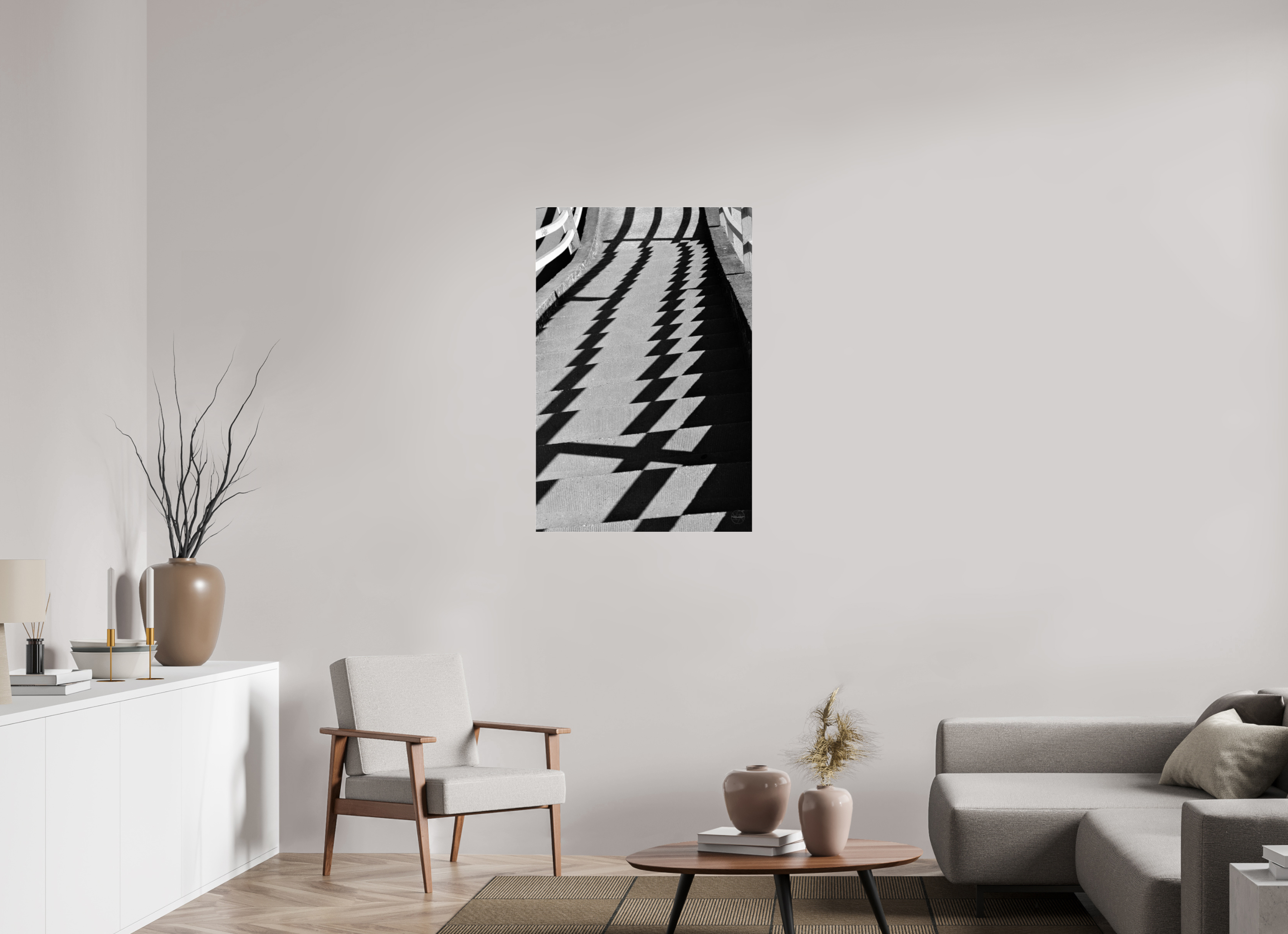 70 x 105 cm, Tirage N&B sous Plexi Fréquence Descendante | Poster Noir et Blanc Abstrait & Architecture Minimaliste