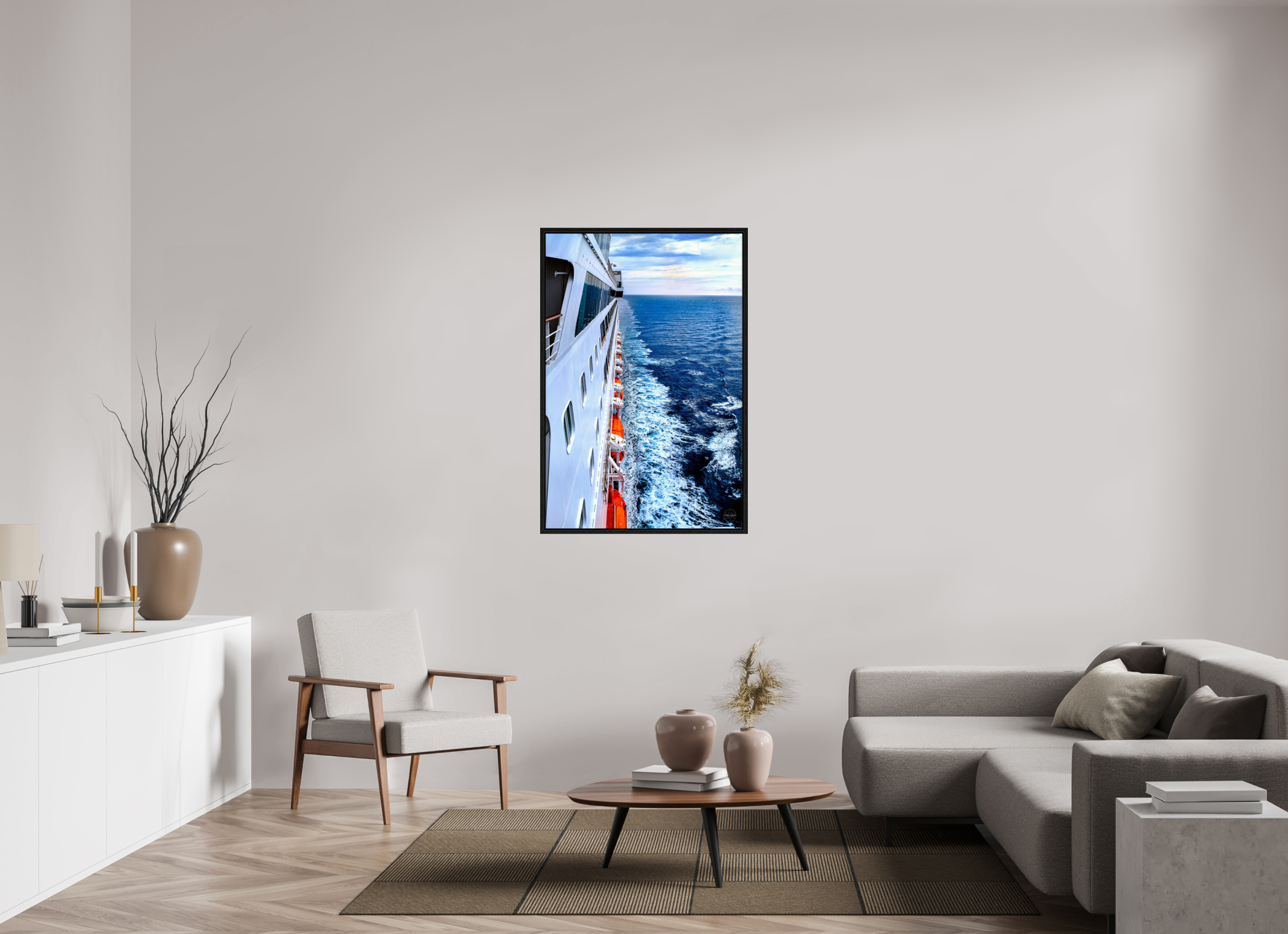 80 x 120 cm, Tirage couleur dans Caisse américaine noire Sillage Infini | Poster Océan & Voyage Contemporain