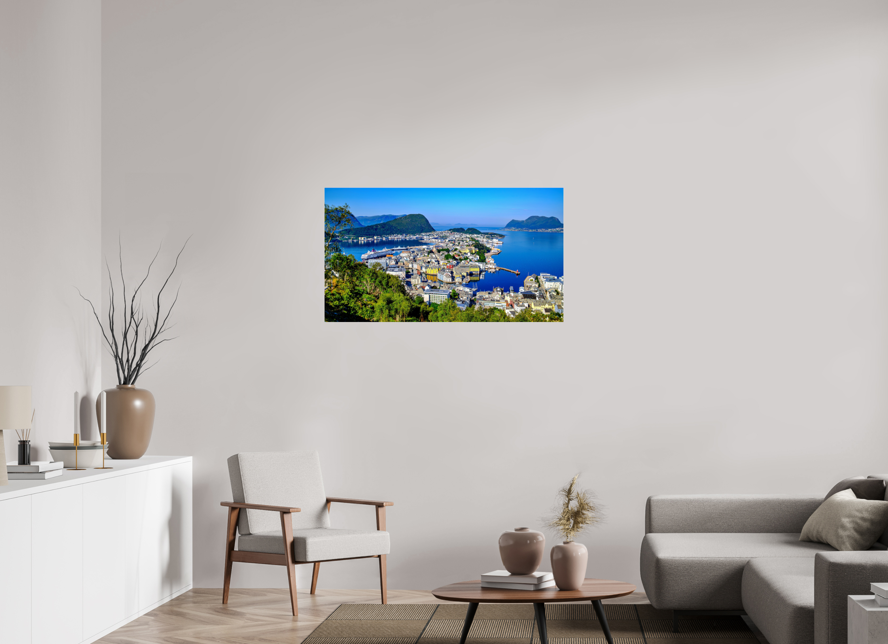 112 x 63 cm, Tirage couleur sous Plexi Entre Fjords et Lumière | Poster Panoramique Paysage Nordique