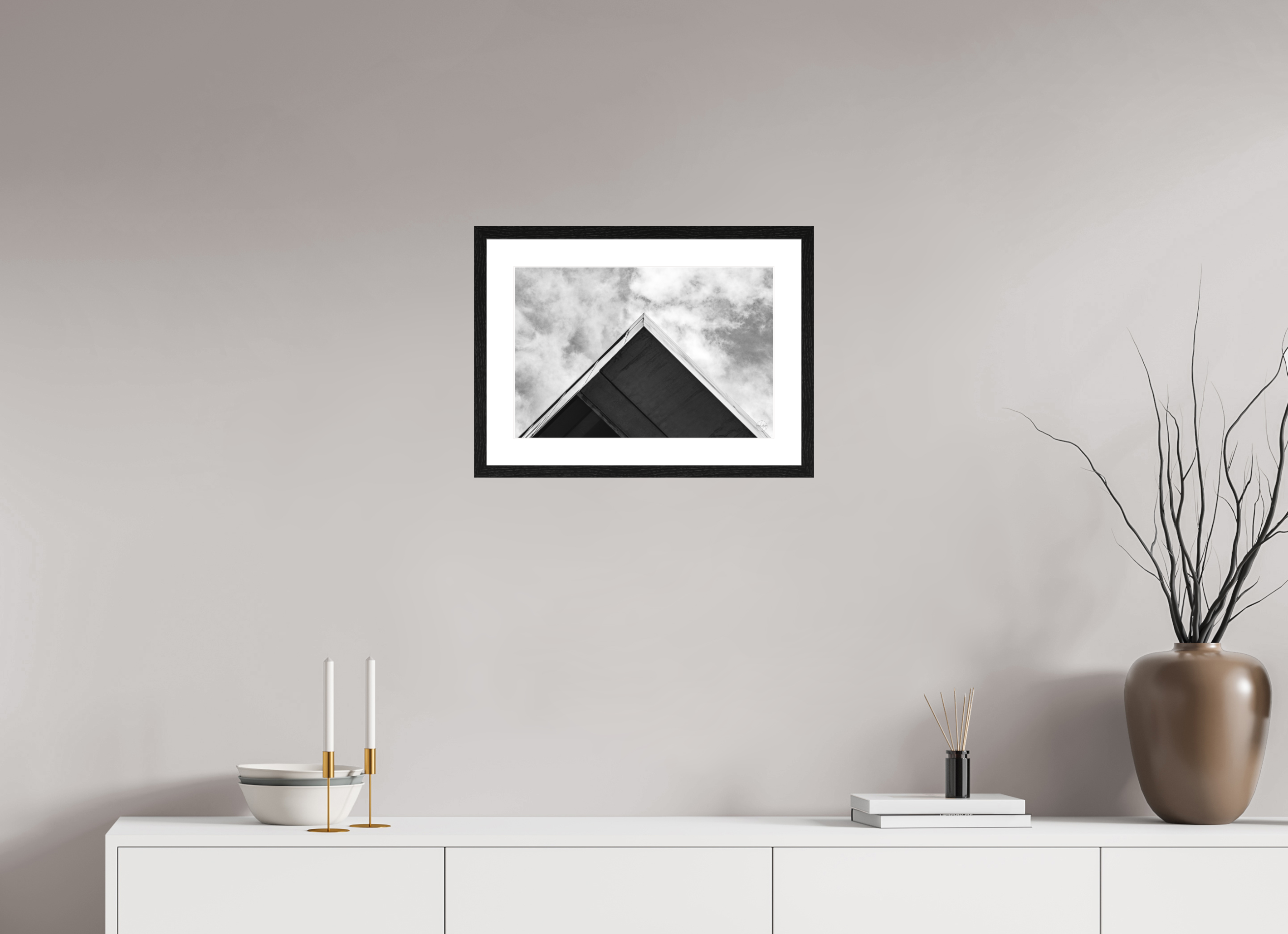 45 x 30 cm, Tirage N&B mat + Cadre noir avec passe-partout Pyramide - Décoration murale contemporaine