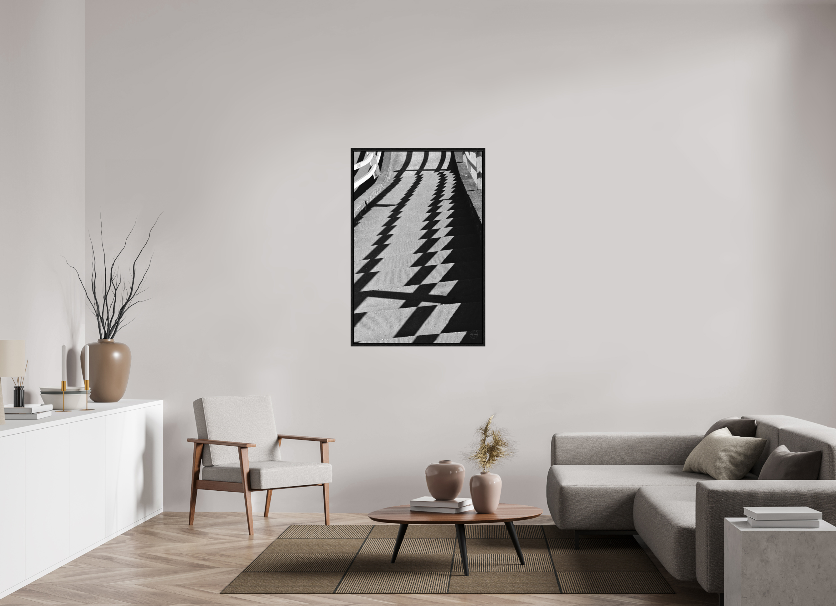 80 x 120 cm, Tirage N&B dans Caisse américaine noire Fréquence Descendante | Poster Noir et Blanc Abstrait & Architecture Minimaliste