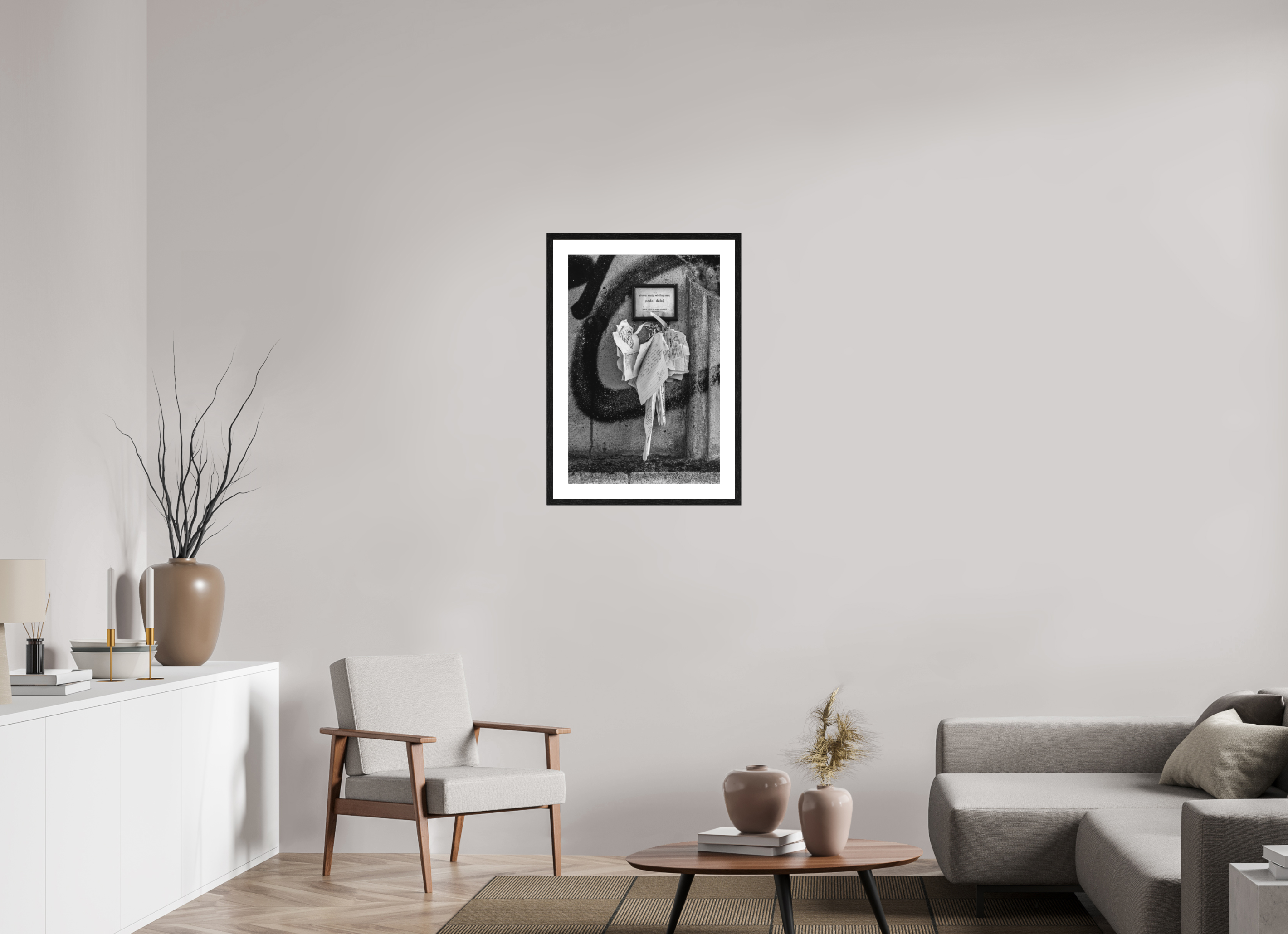 50 x 75 cm, Tirage N&B mat + Cadre noir avec passe-partout Impression photographique – Les mots