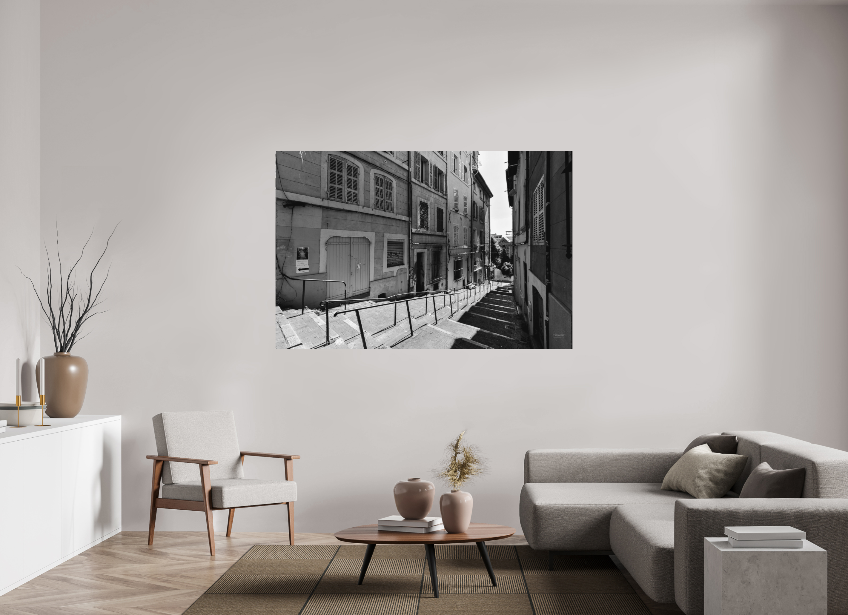 180 x 120 cm, Tirage N&B mat seul Poster urbain – Escaliers du silence