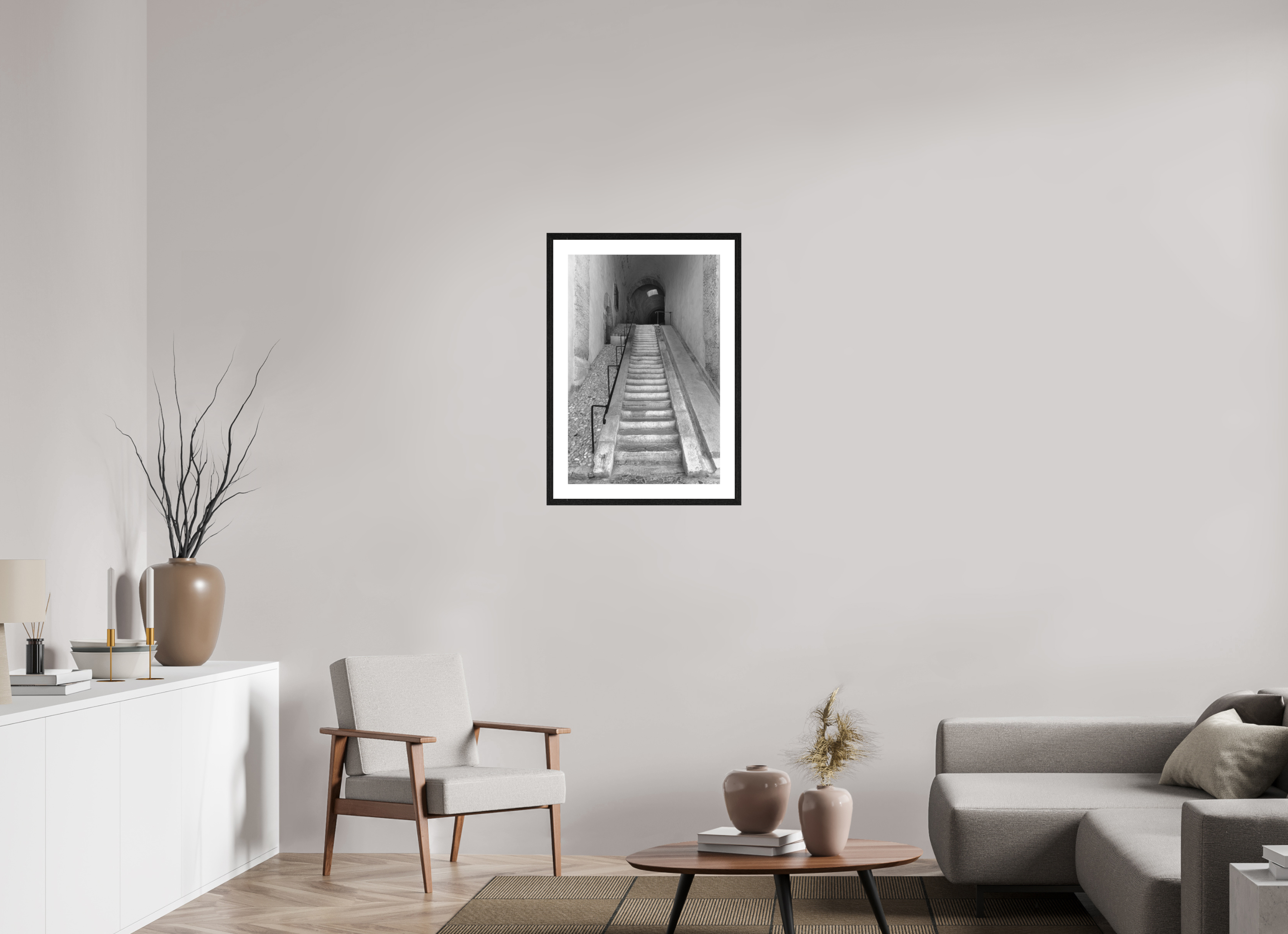 50 x 75 cm, Tirage N&B mat + Cadre noir avec passe-partout Affiche artistique – La Montée des Canons