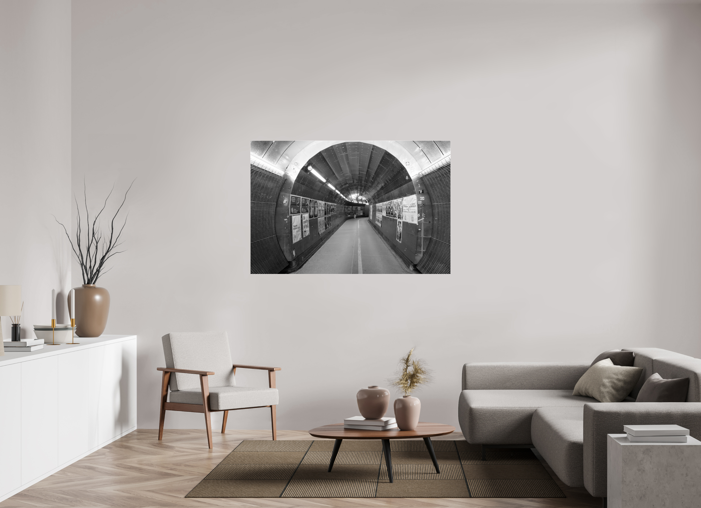150 x 100 cm, Tirage N&B sous Plexi Poster premium – L’Écho du Passage