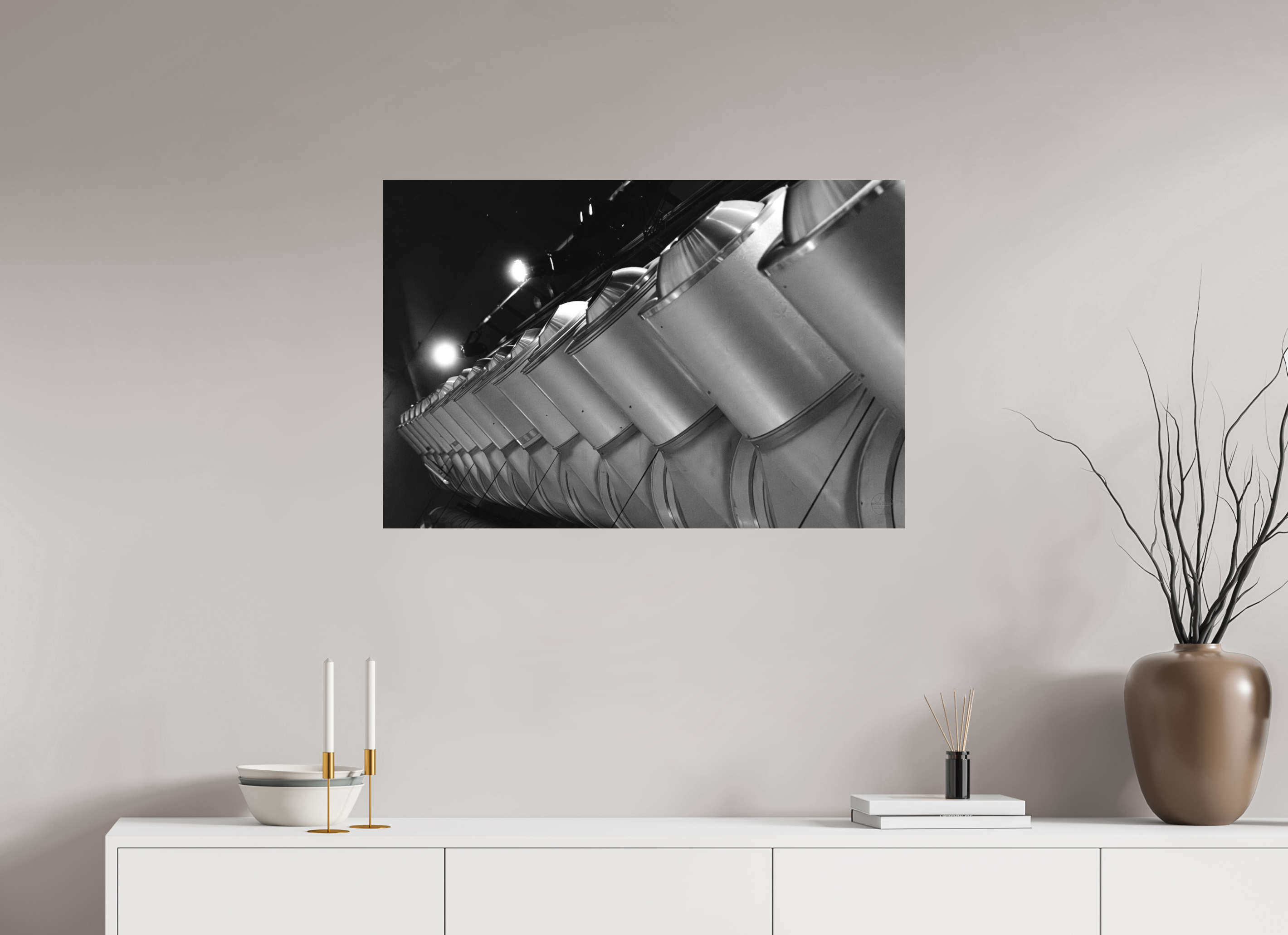 90 x 60 cm, Tirage N&B mat seul Perspective Métallique