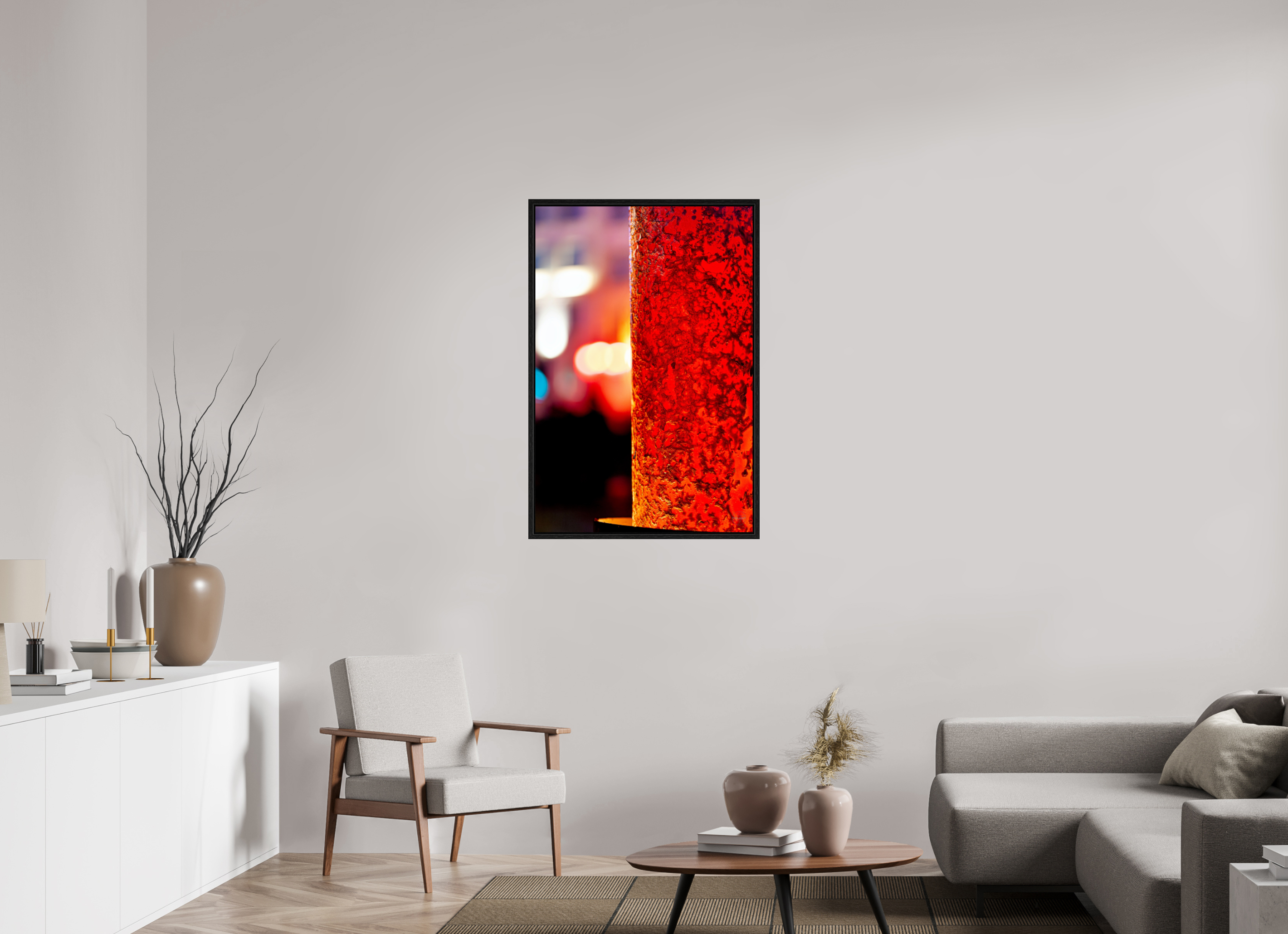 70 x 105 cm, Tirage couleur dans caisse américaine noire Photo décorative – Le fer et le feu