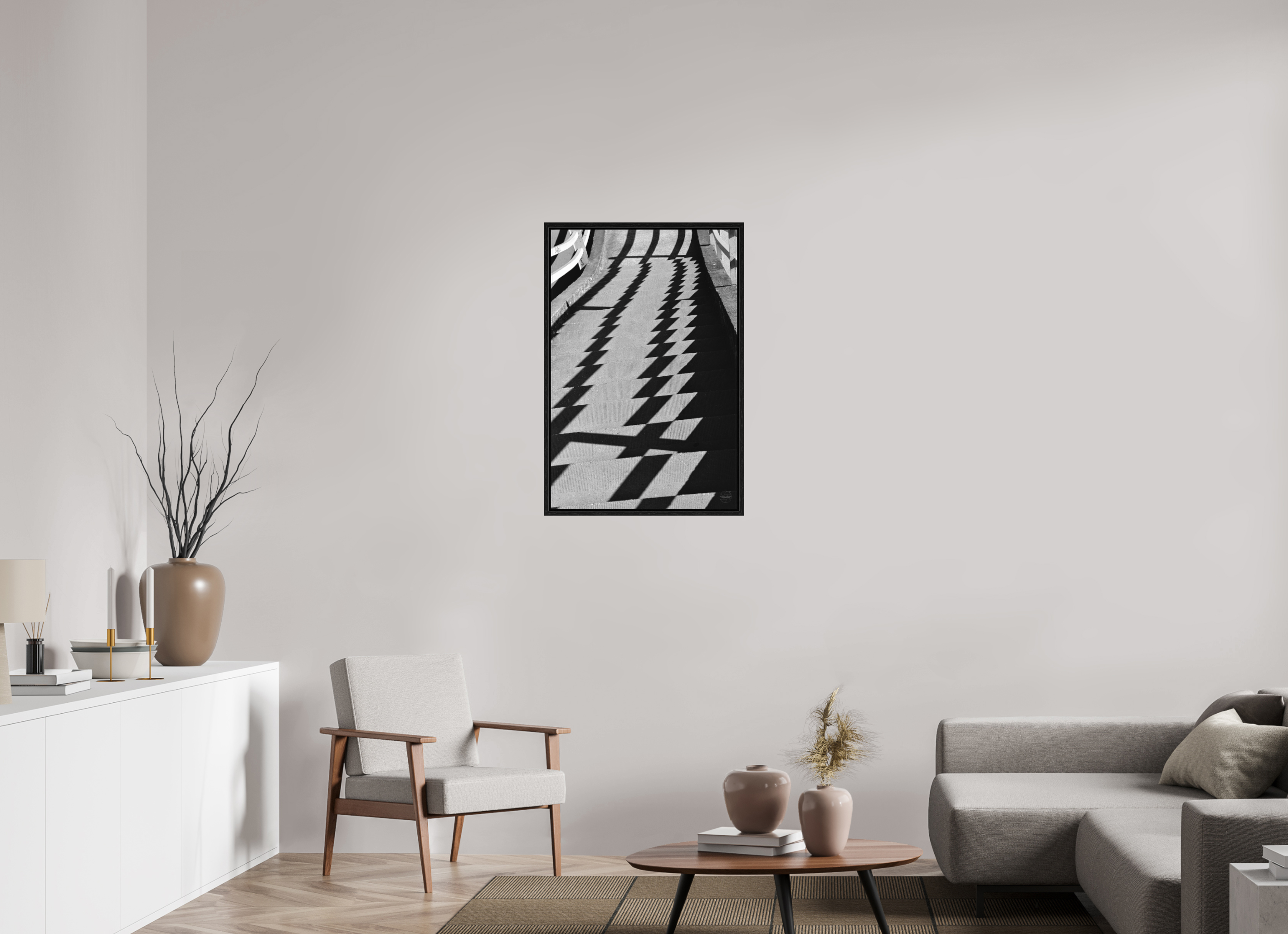 60 x 90 cm, Tirage N&B dans Caisse américaine noire Fréquence Descendante | Poster Noir et Blanc Abstrait & Architecture Minimaliste