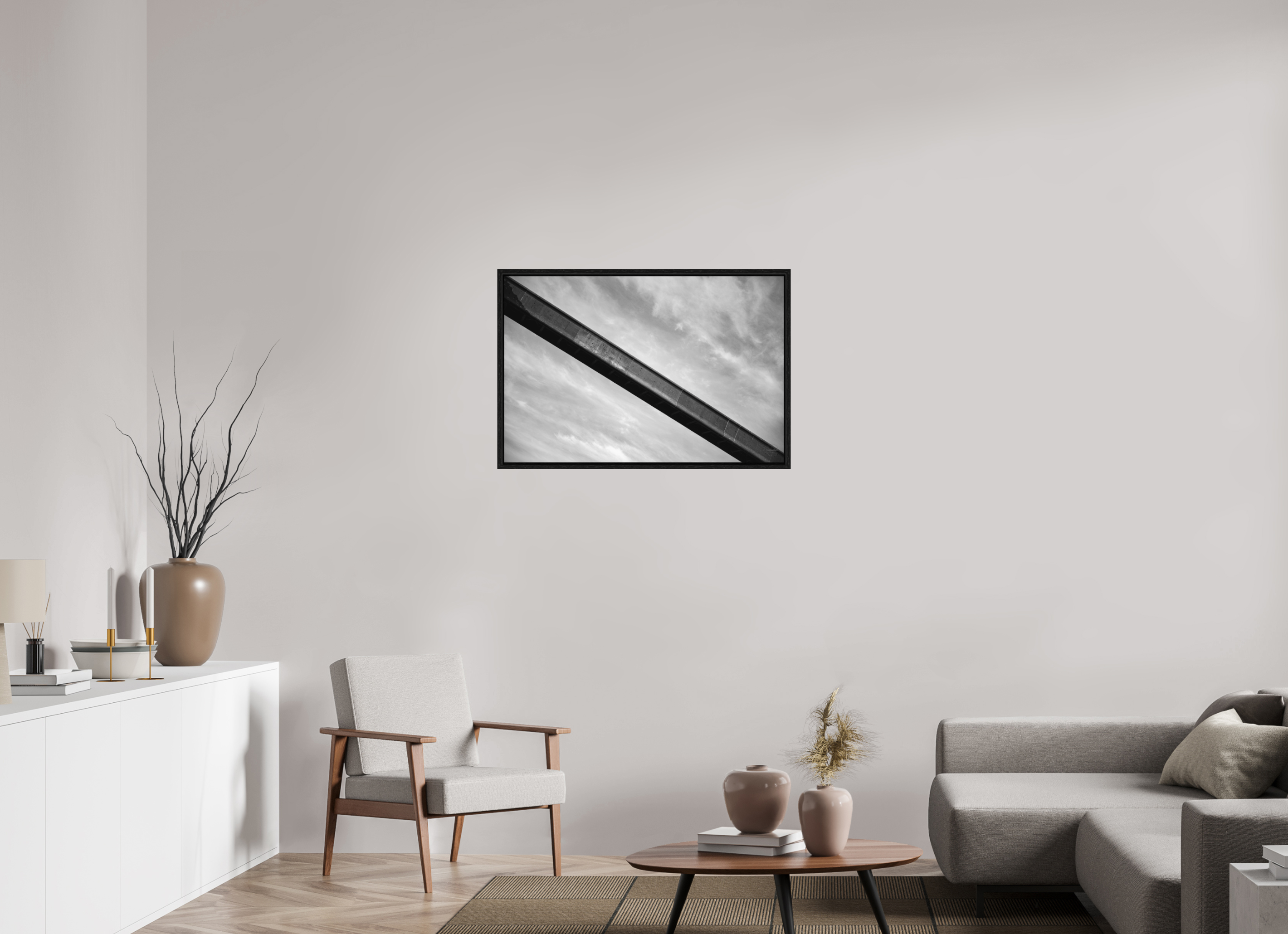 90 x 60 cm, Tirage N & B dans Caisse américaine noire Poster - La passerelle
