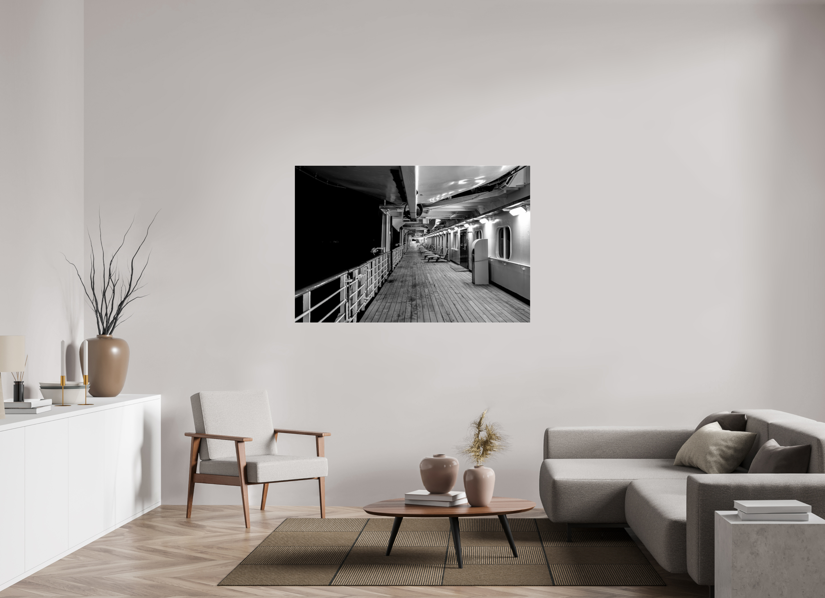 150 x 100 cm, Tirage N&B sous Plexi Pont 6 | Poster Noir et Blanc Voyage & Architecture Maritime