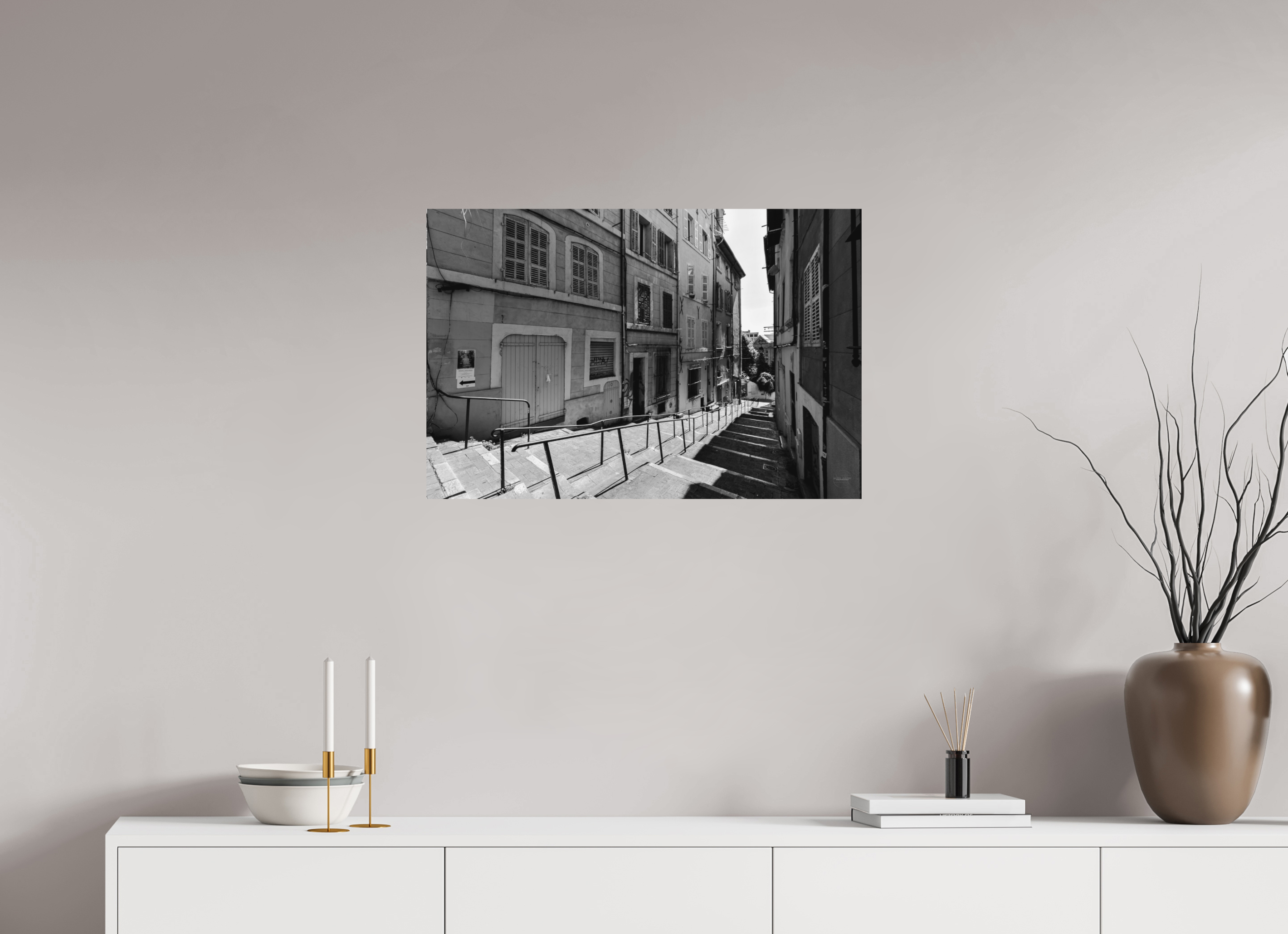 75 x 50 cm, Tirage N&B mat seul Poster urbain – Escaliers du silence