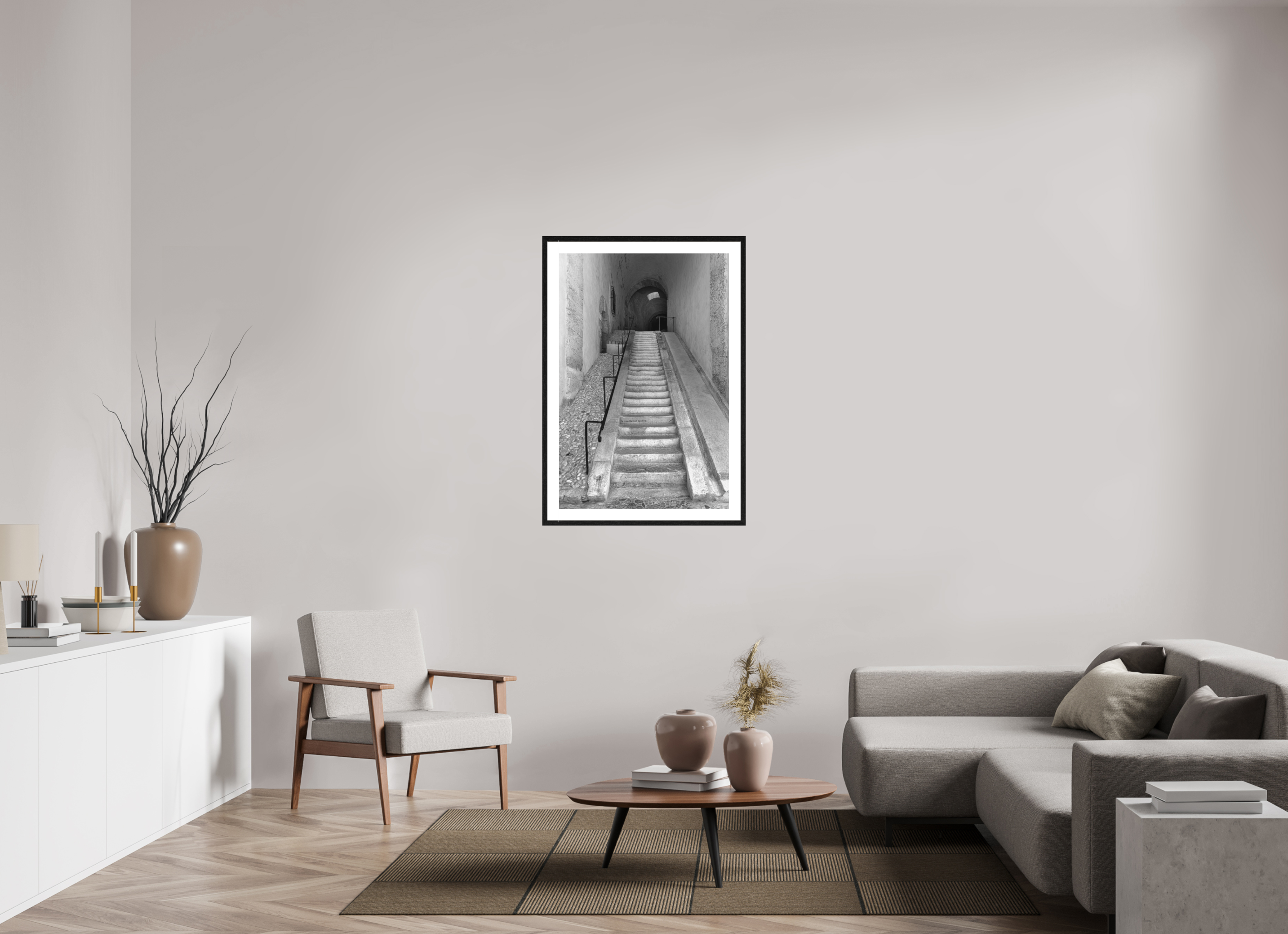 70 x 105 cm, Tirage N&B mat + Cadre noir avec passe-partout Affiche artistique – La Montée des Canons