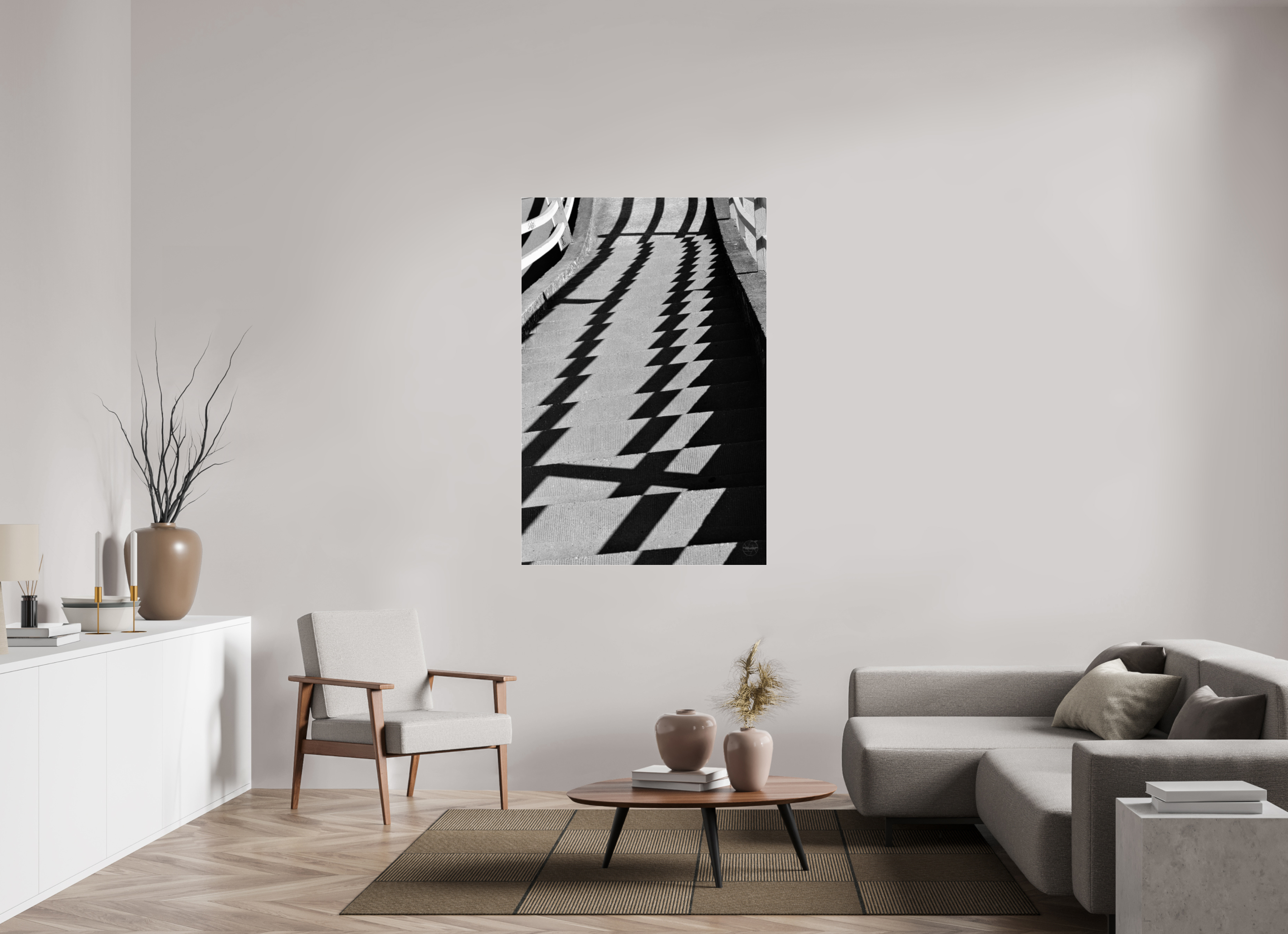 100 x 150 cm, Tirage N&B sous Plexi Fréquence Descendante | Poster Noir et Blanc Abstrait & Architecture Minimaliste