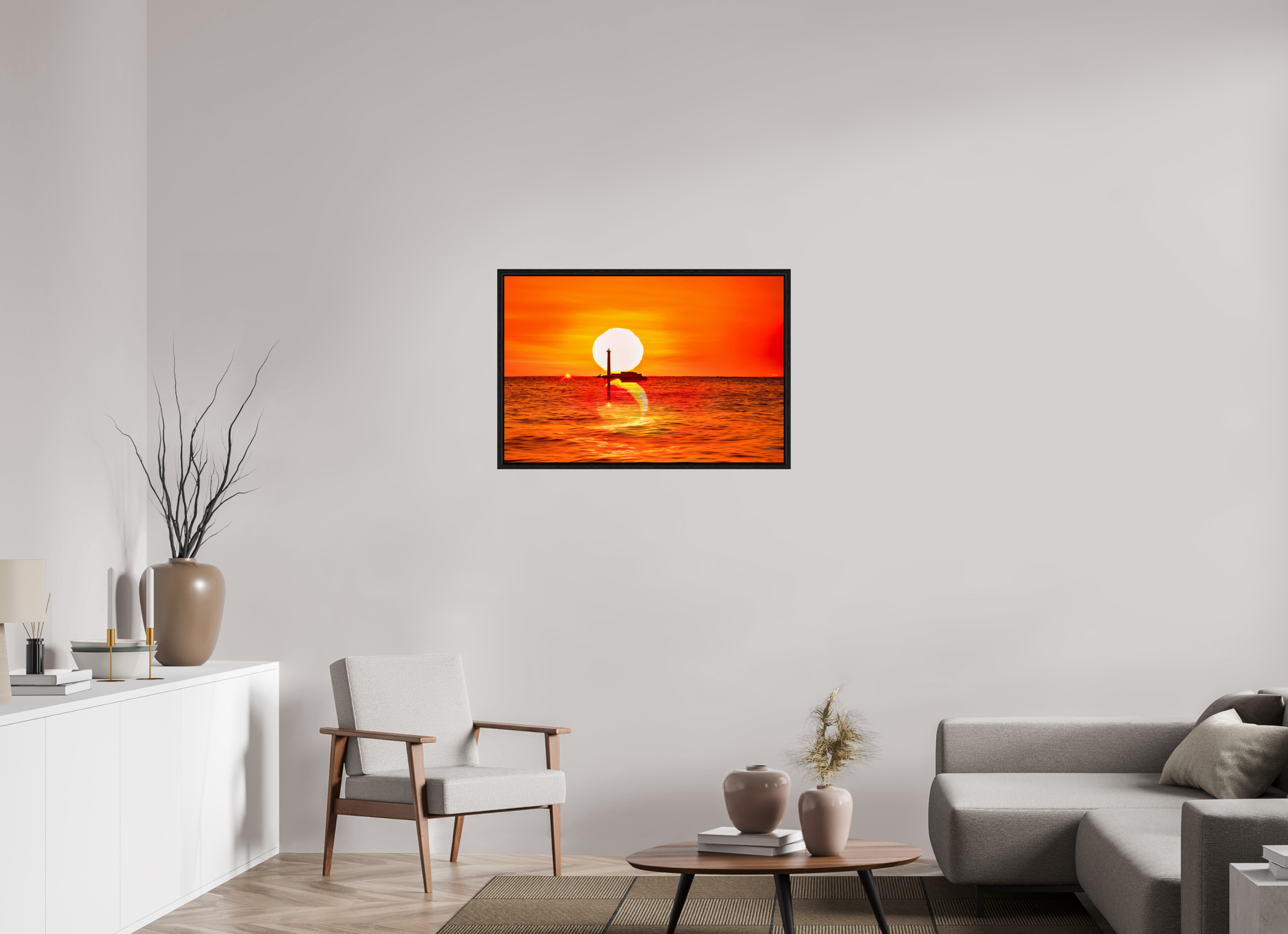 90 x 60 cm, Tirage couleur dans Caisse américaine noire Poster artistique – Quand le Soleil se couche avec la Lune